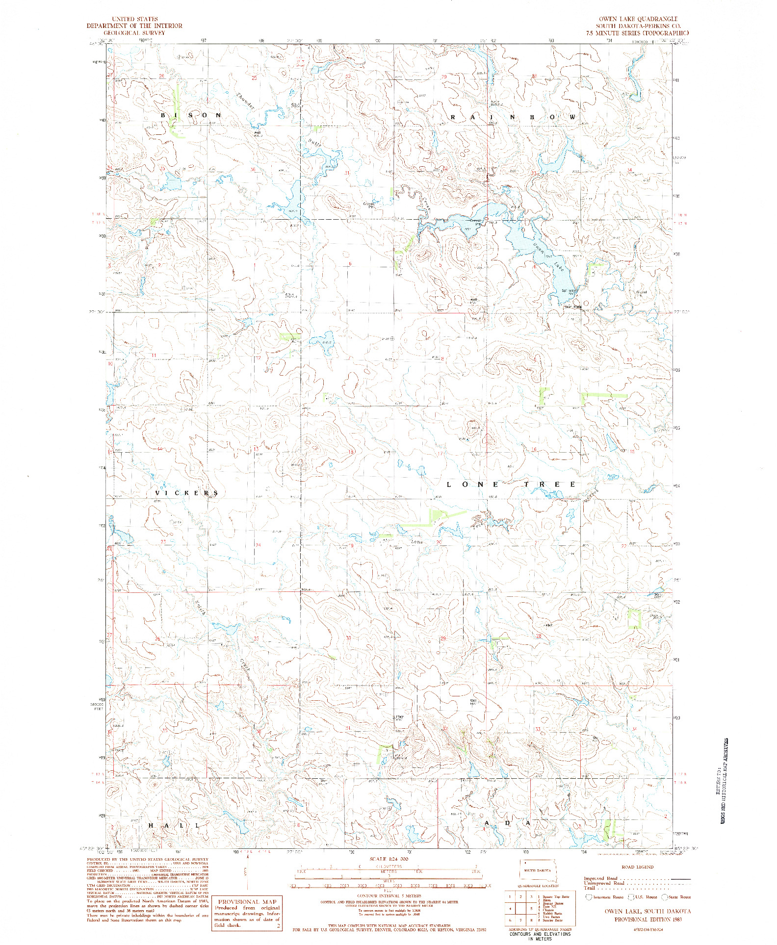 USGS 1:24000-SCALE QUADRANGLE FOR OWEN LAKE, SD 1983