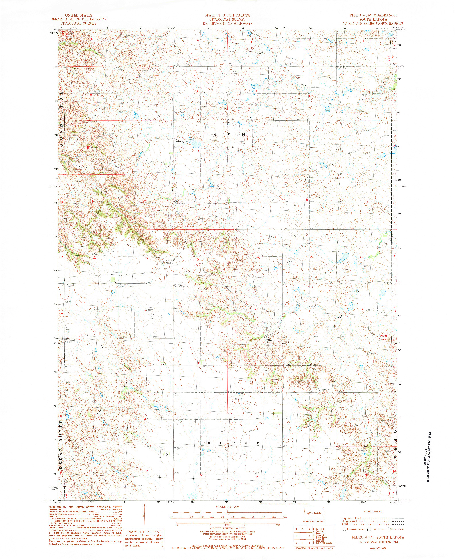 USGS 1:24000-SCALE QUADRANGLE FOR PEDRO 4 NW, SD 1984