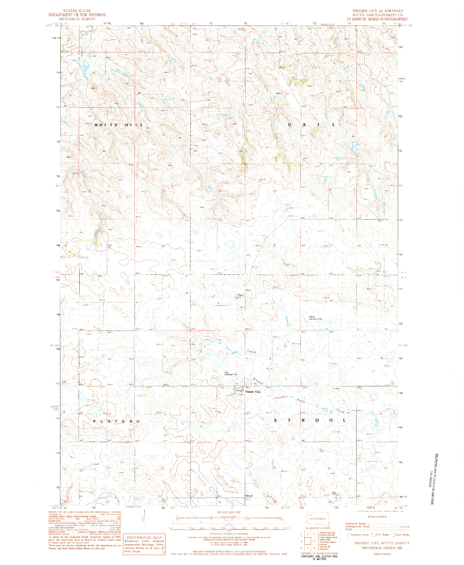 USGS 1:24000-SCALE QUADRANGLE FOR PRAIRIE CITY, SD 1983