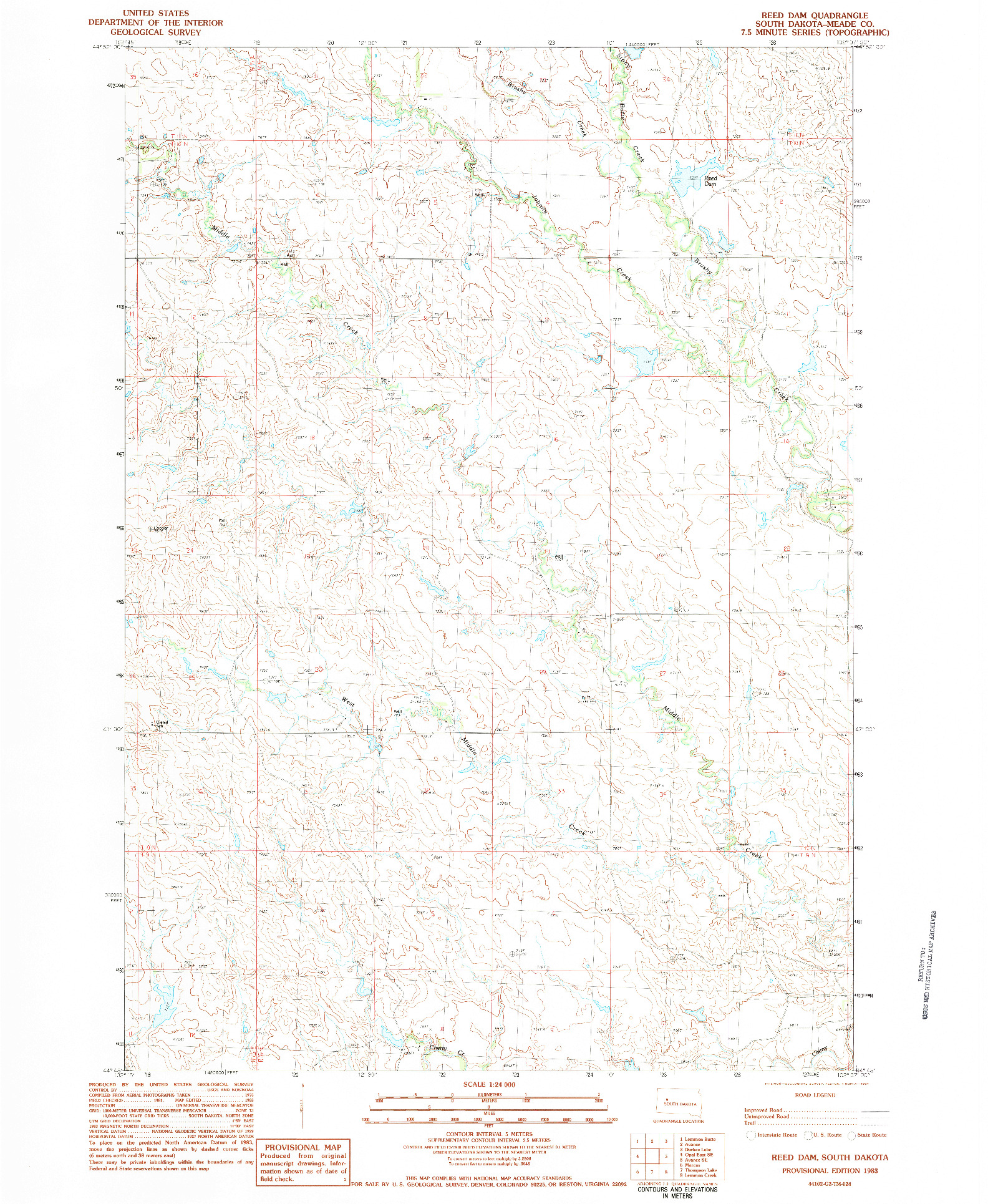 USGS 1:24000-SCALE QUADRANGLE FOR REED DAM, SD 1983