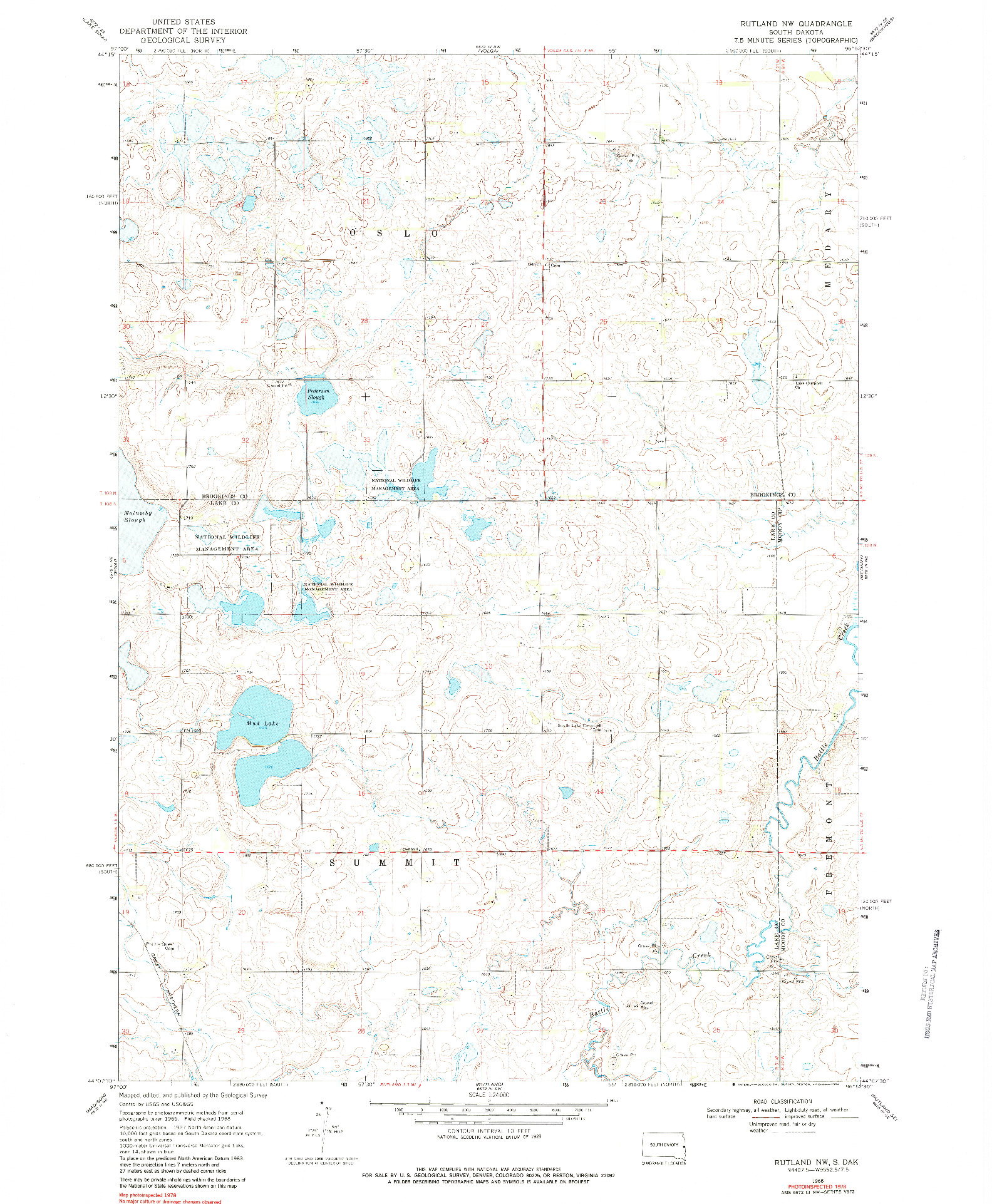 USGS 1:24000-SCALE QUADRANGLE FOR RUTLAND NW, SD 1968