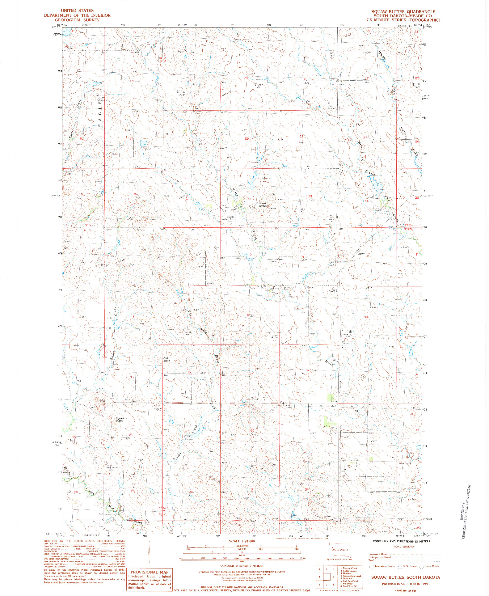 USGS 1:24000-SCALE QUADRANGLE FOR SQUAW BUTTES, SD 1983