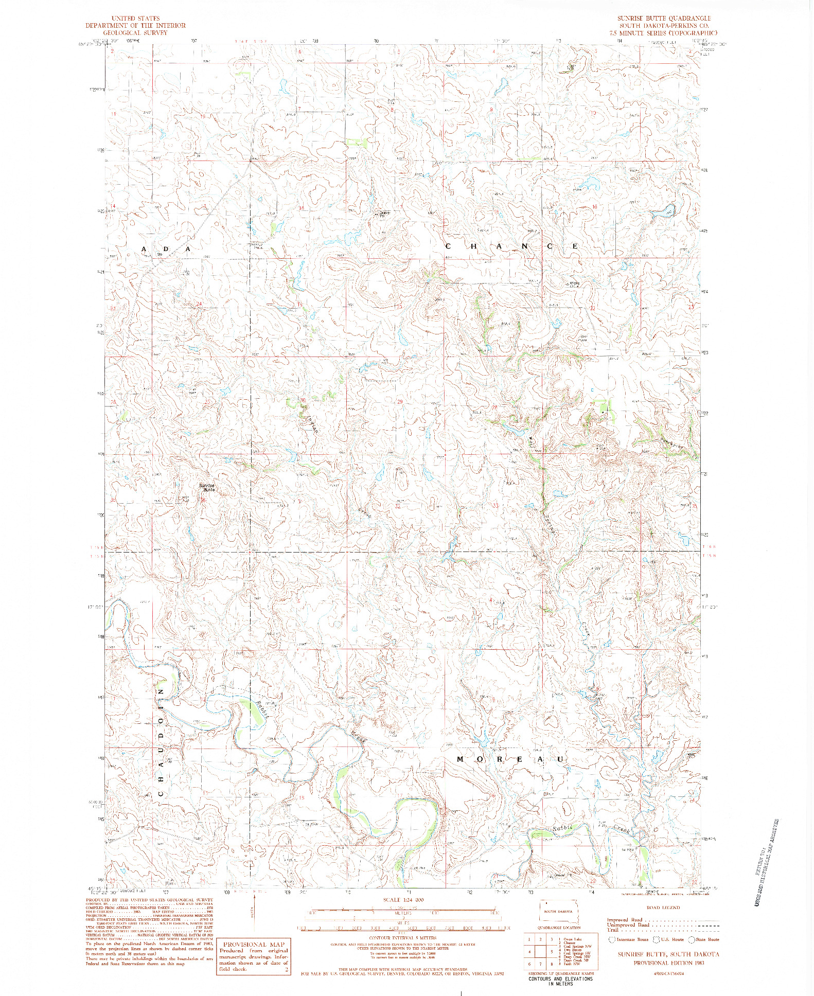 USGS 1:24000-SCALE QUADRANGLE FOR SUNRISE BUTTE, SD 1983