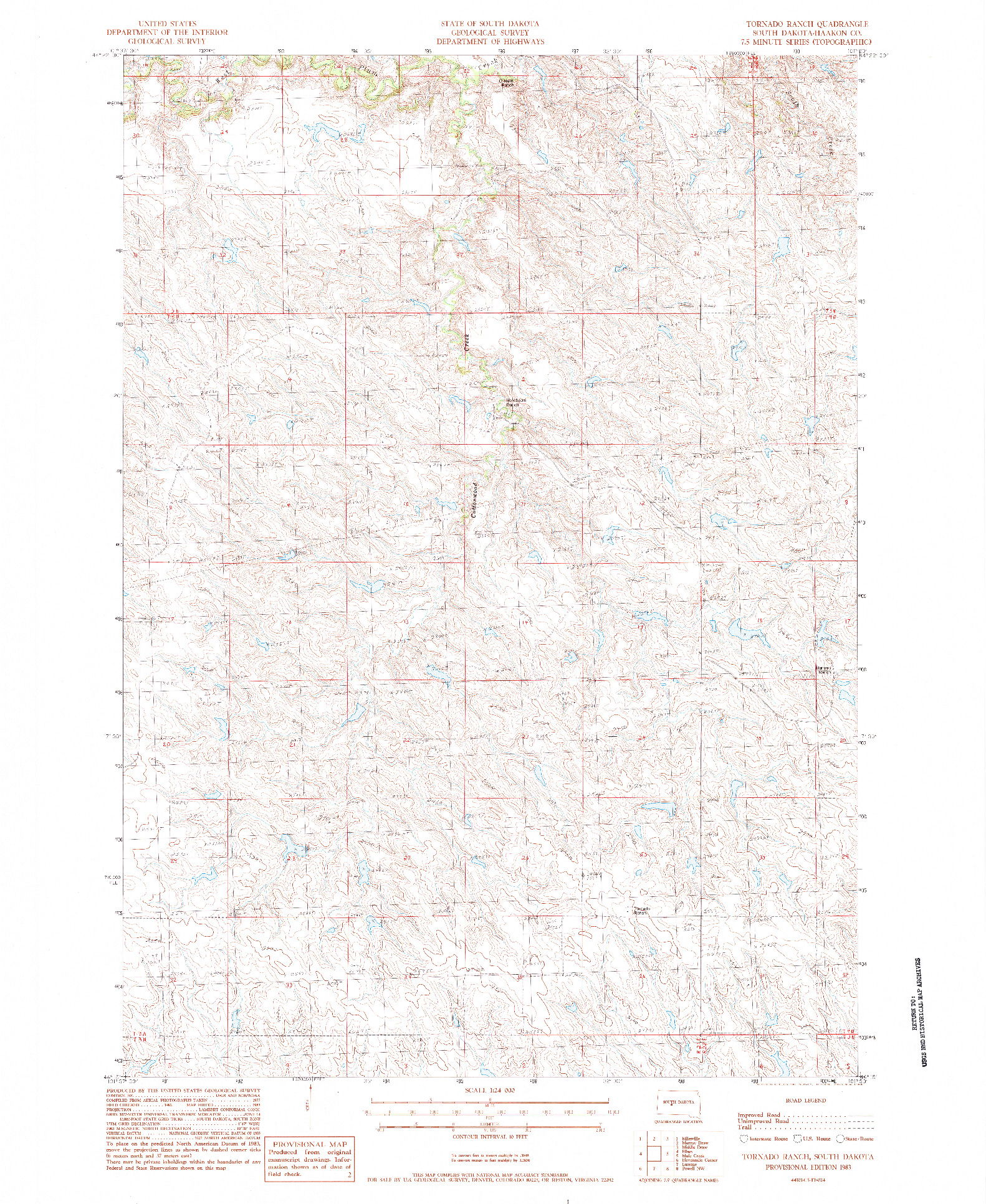 USGS 1:24000-SCALE QUADRANGLE FOR TORNADO RANCH, SD 1983