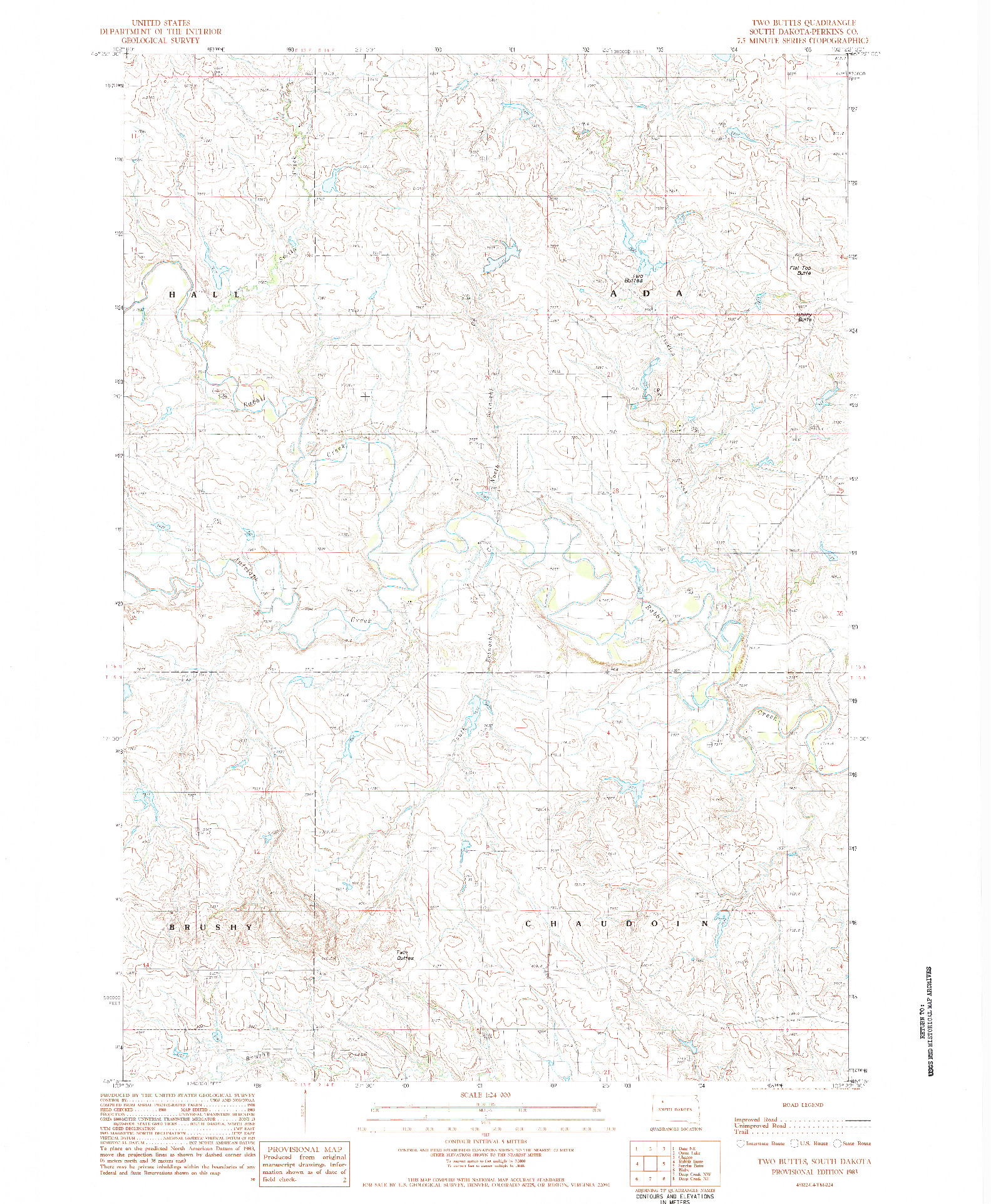 USGS 1:24000-SCALE QUADRANGLE FOR TWO BUTTES, SD 1983