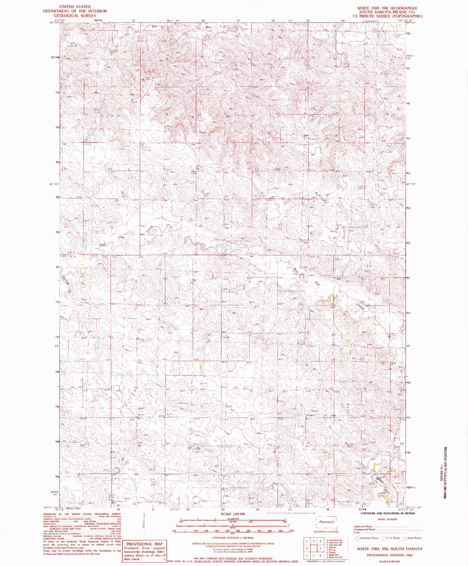 USGS 1:24000-SCALE QUADRANGLE FOR WHITEMAN OWL NW, SD 1983