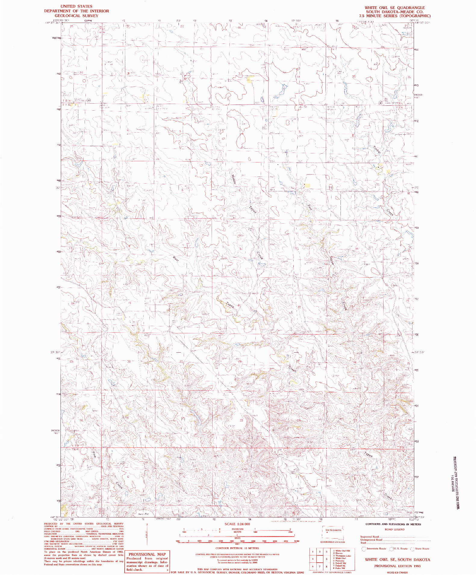 USGS 1:24000-SCALE QUADRANGLE FOR WHITEMAN OWL SE, SD 1983