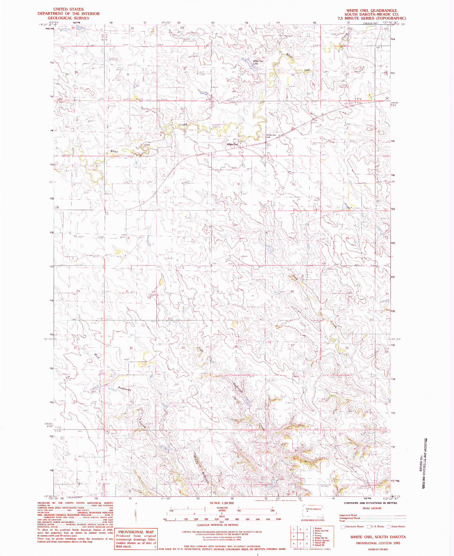 USGS 1:24000-SCALE QUADRANGLE FOR WHITEMAN OWL, SD 1983