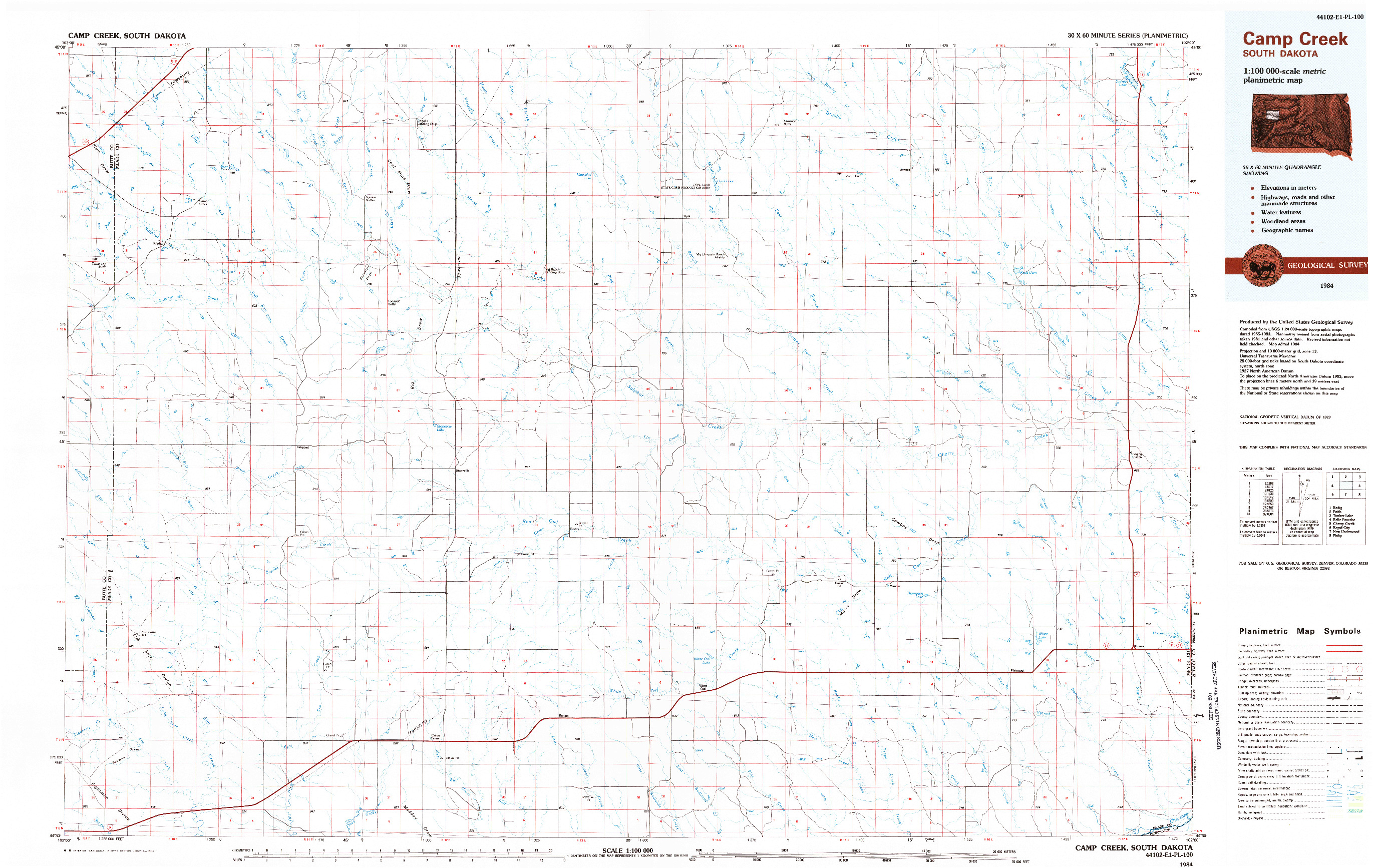 USGS 1:100000-SCALE QUADRANGLE FOR CAMP CREEK, SD 1984