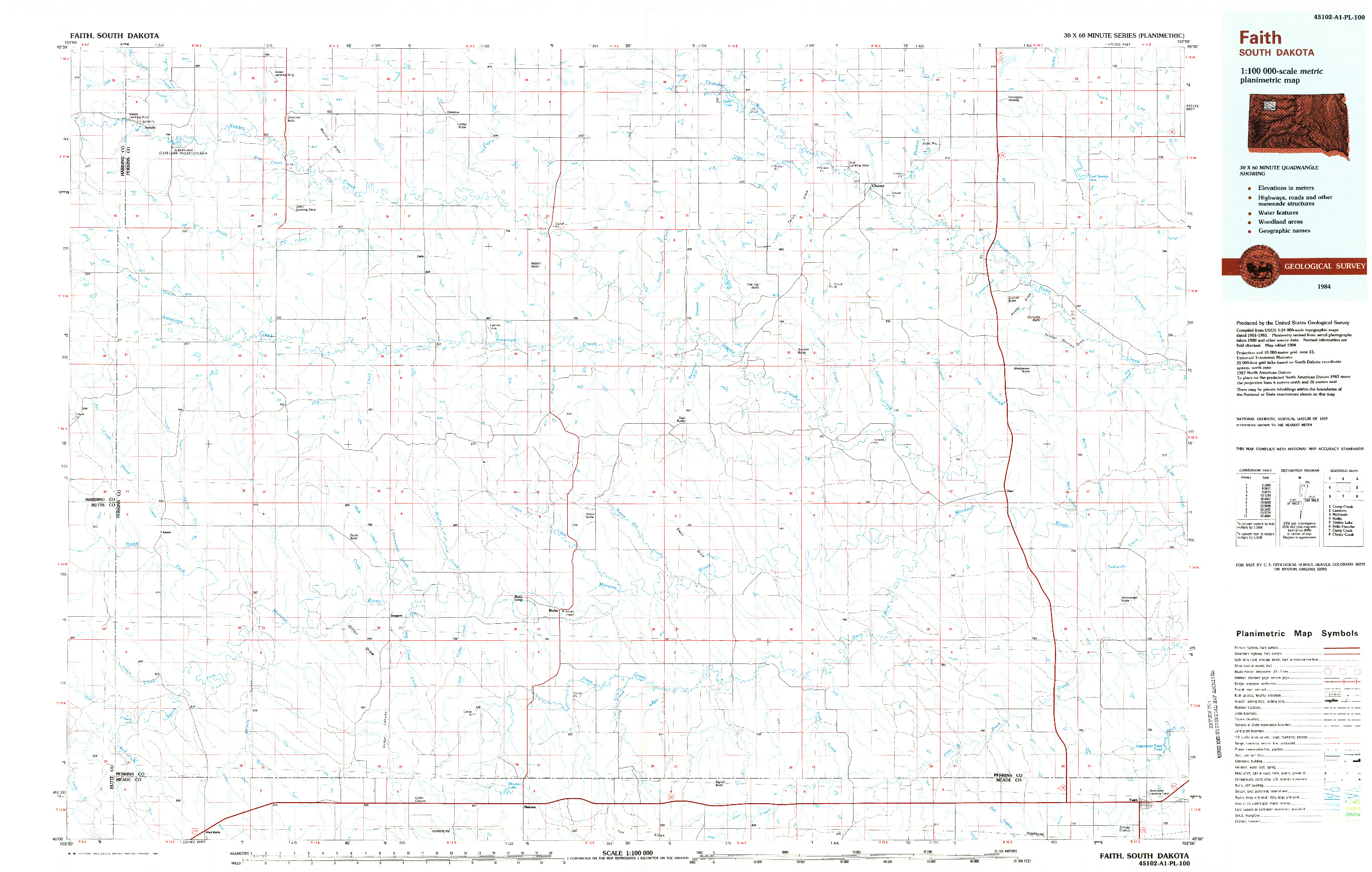 USGS 1:100000-SCALE QUADRANGLE FOR FAITH, SD 1984