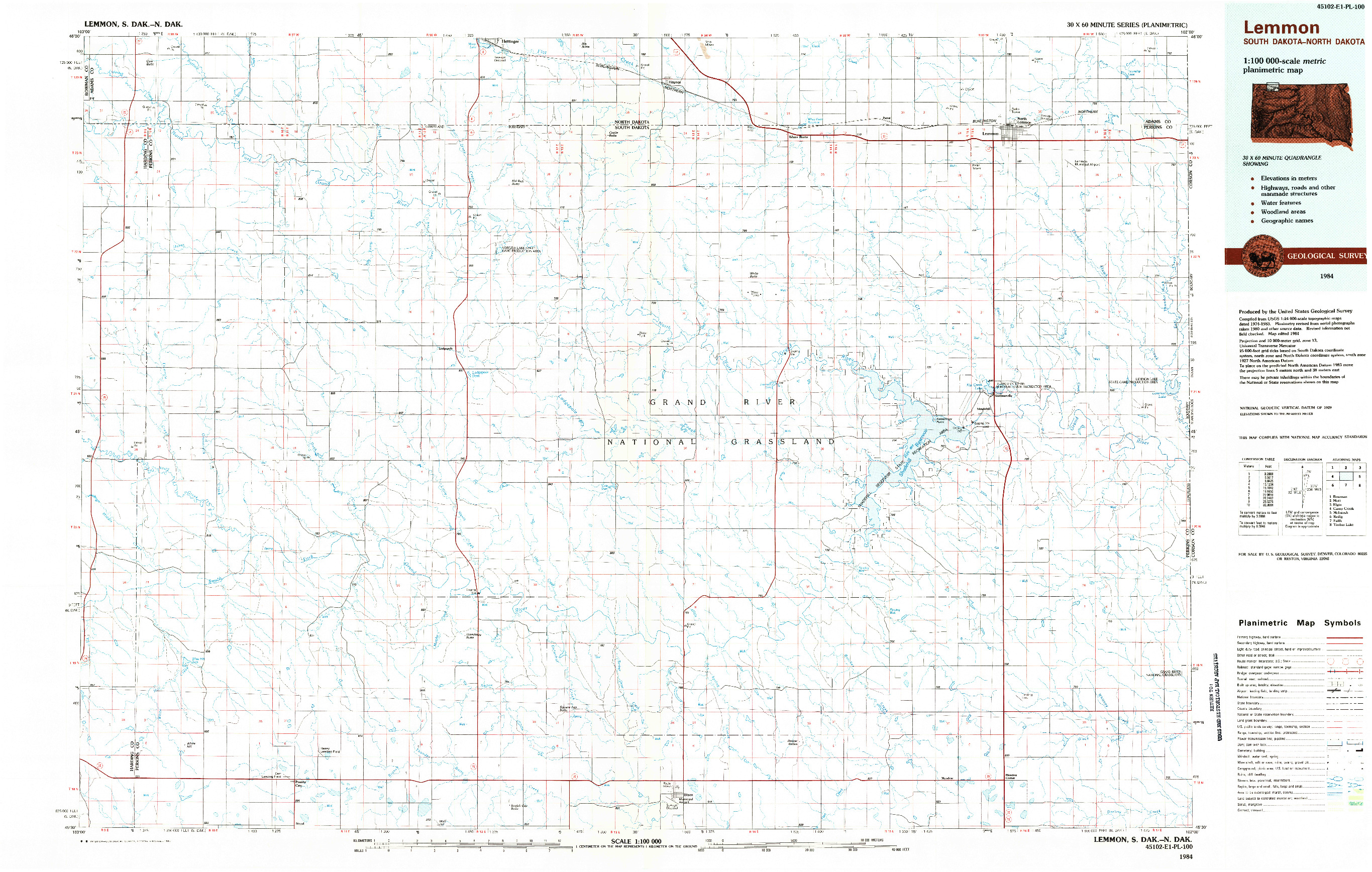 USGS 1:100000-SCALE QUADRANGLE FOR LEMMON, SD 1984