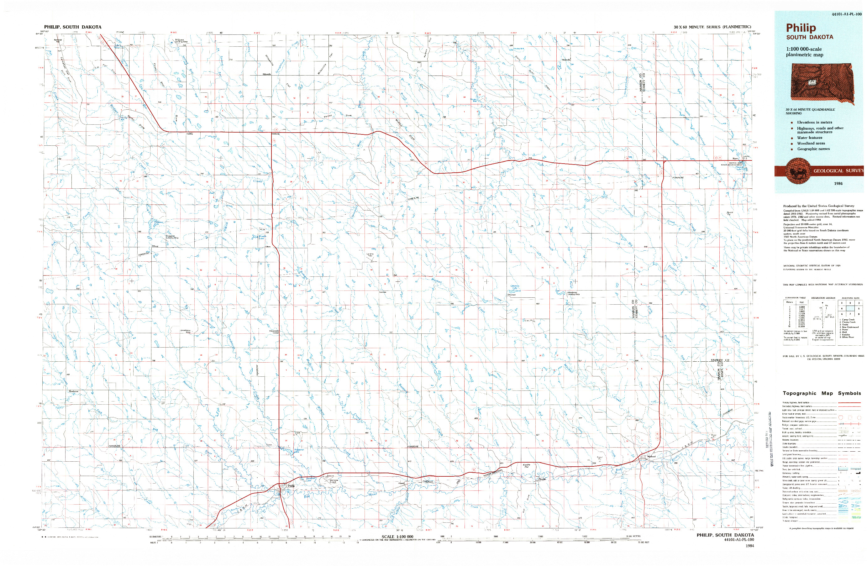 USGS 1:100000-SCALE QUADRANGLE FOR PHILIP, SD 1983