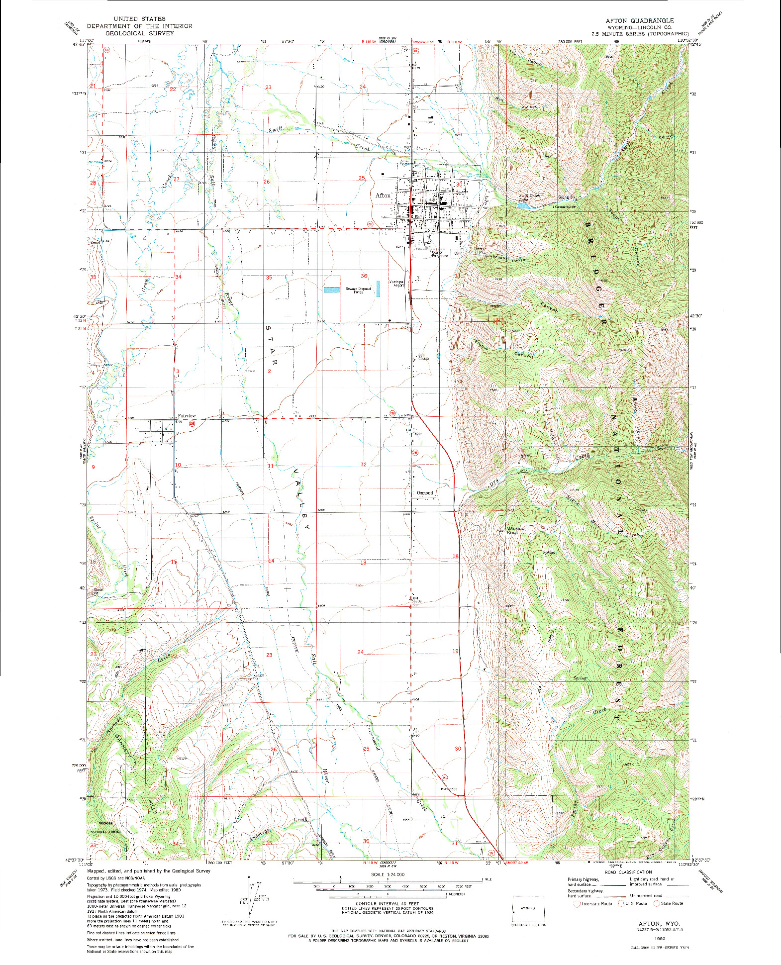 USGS 1:24000-SCALE QUADRANGLE FOR AFTON, WY 1980