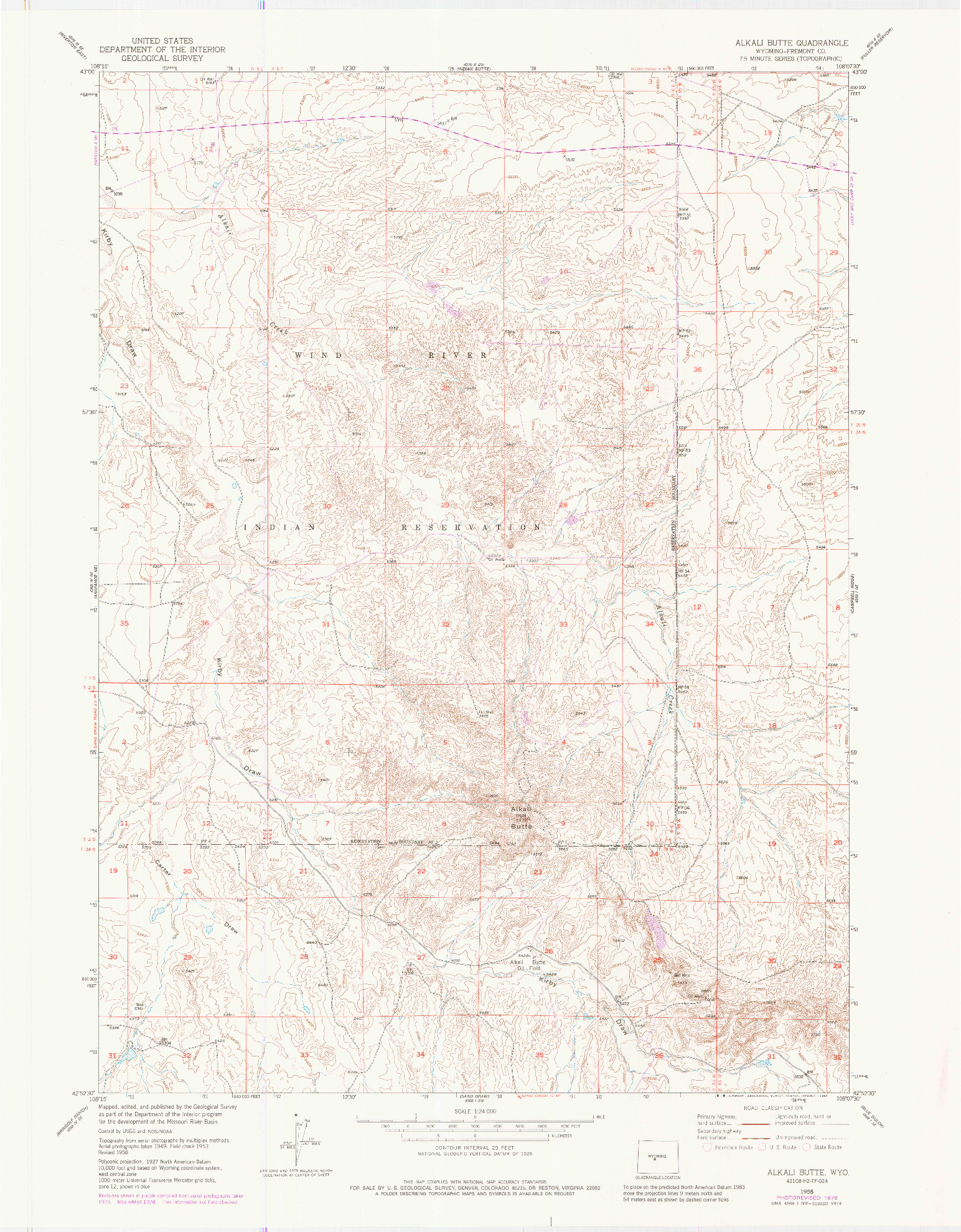 USGS 1:24000-SCALE QUADRANGLE FOR ALKALI BUTTE, WY 1958