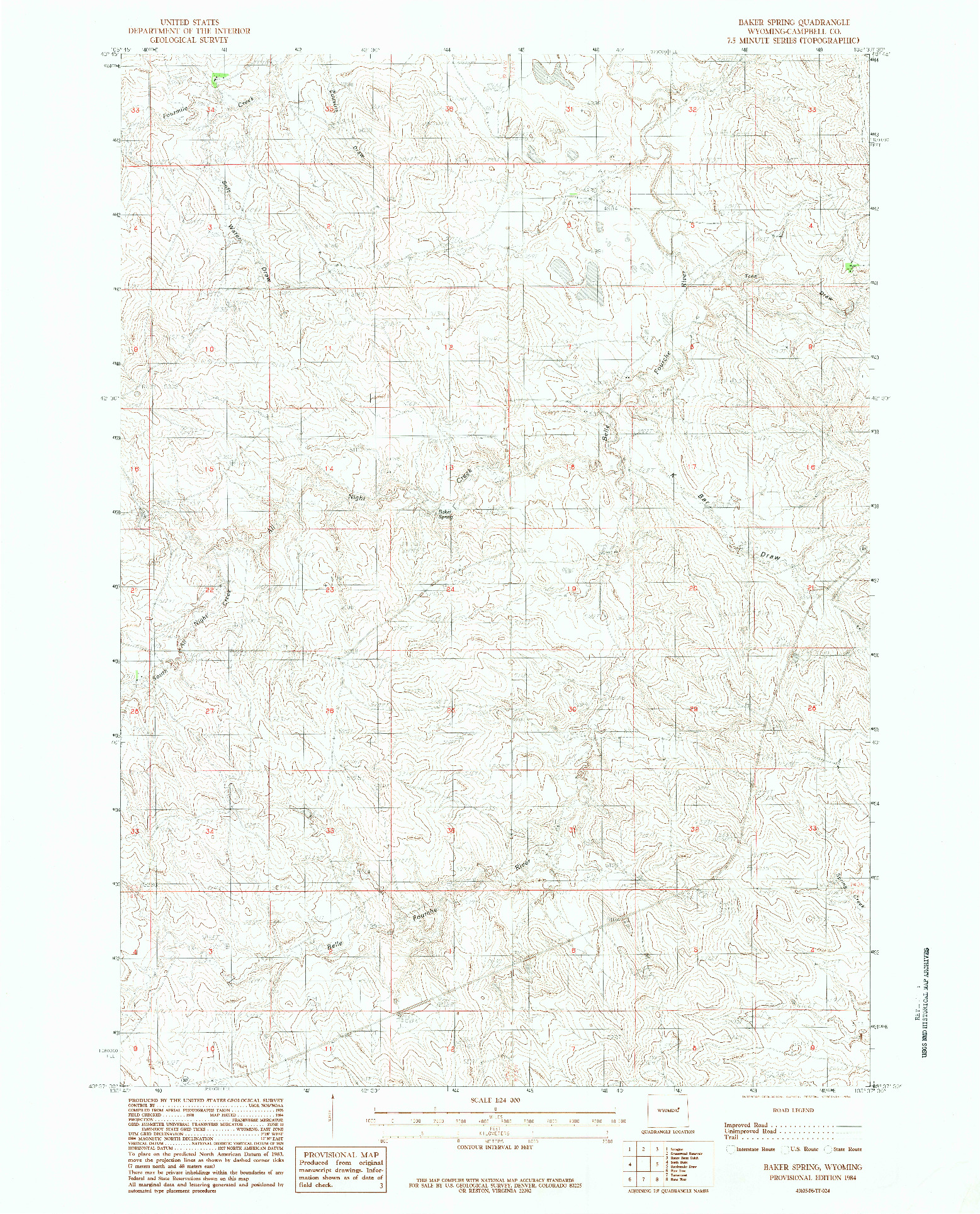 USGS 1:24000-SCALE QUADRANGLE FOR BAKER SPRING, WY 1984