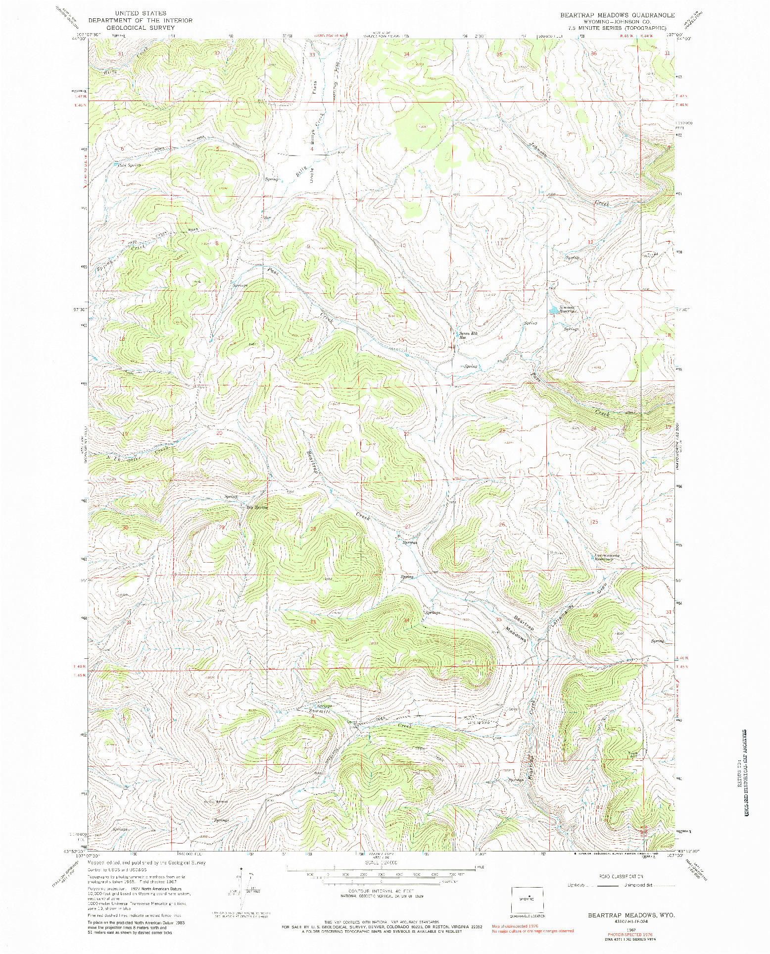 USGS 1:24000-SCALE QUADRANGLE FOR BEARTRAP MEADOWS, WY 1967