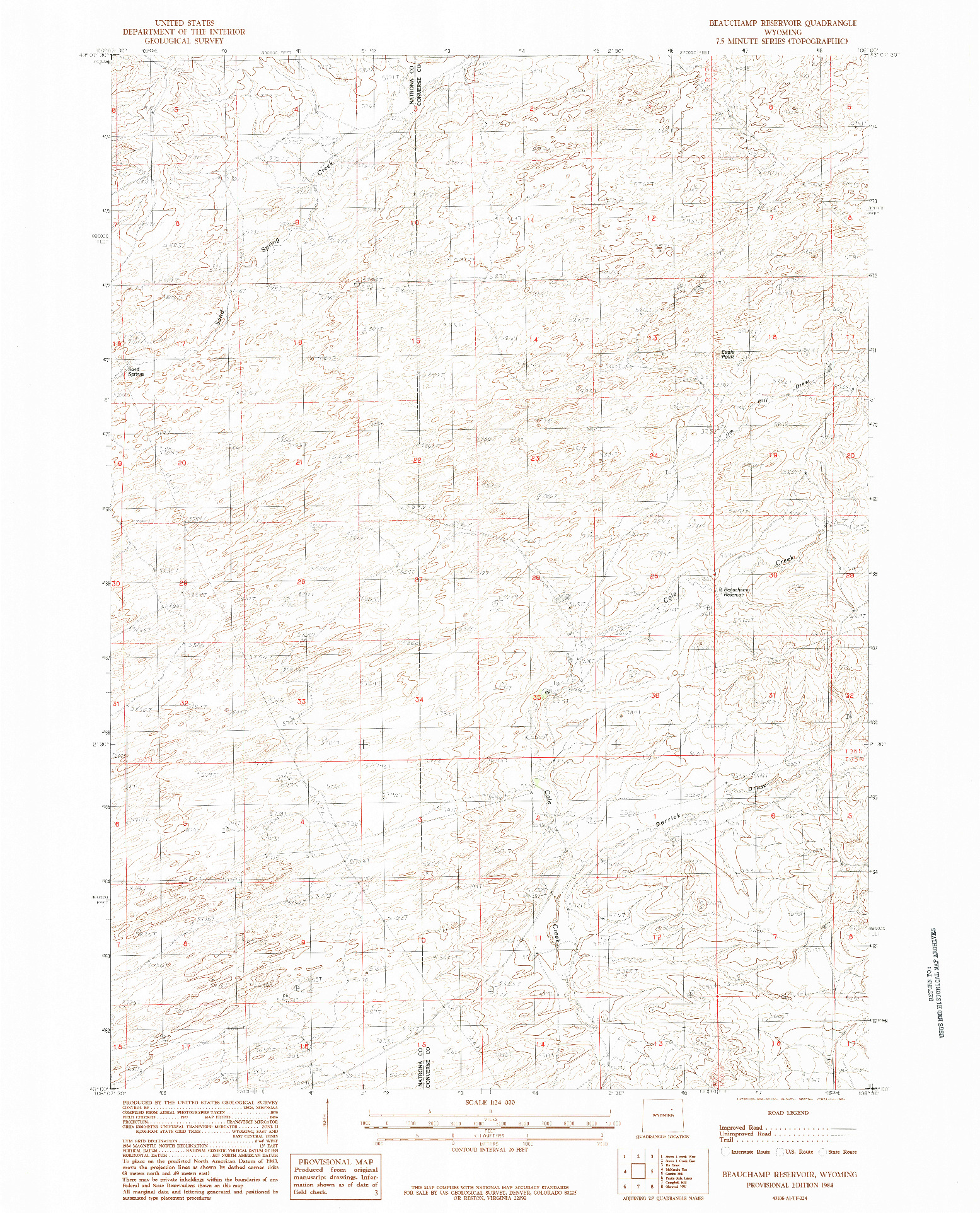 USGS 1:24000-SCALE QUADRANGLE FOR BEAUCHAMP RESERVOIR, WY 1984