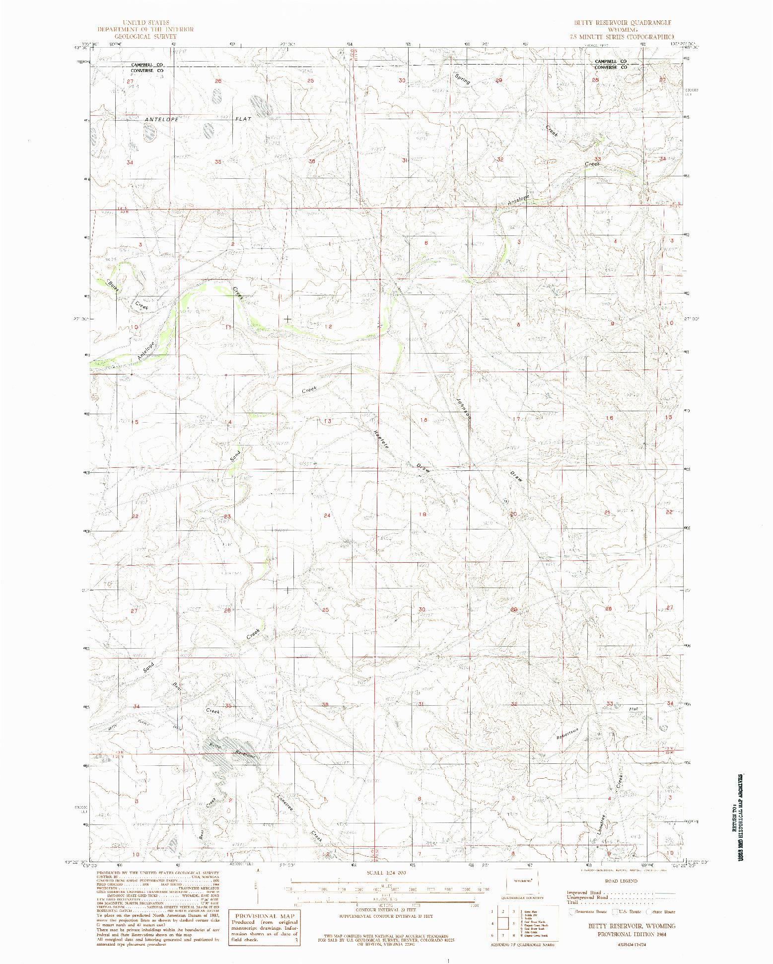 USGS 1:24000-SCALE QUADRANGLE FOR BETTY RESERVOIR, WY 1984