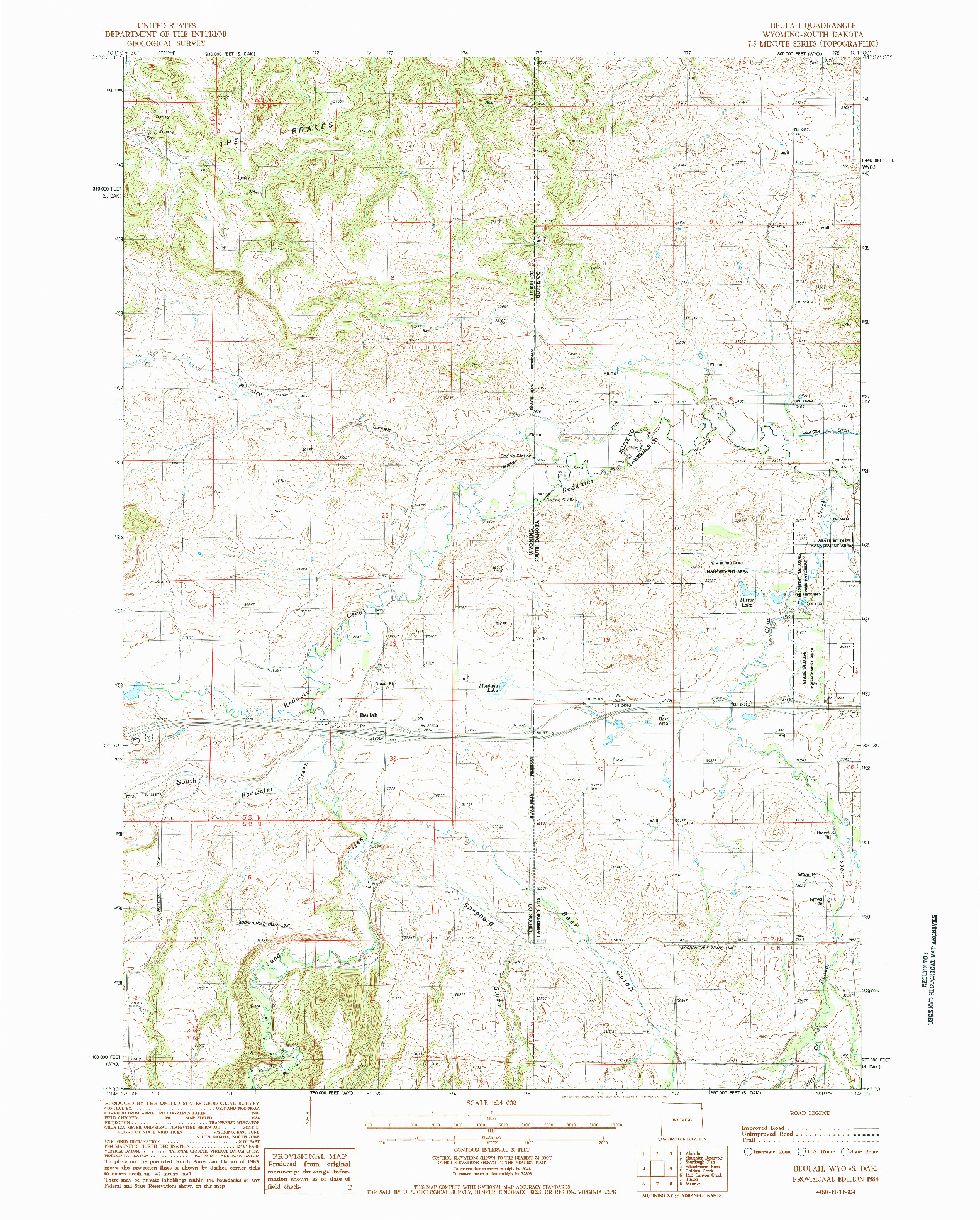 USGS 1:24000-SCALE QUADRANGLE FOR BEULAH, WY 1984