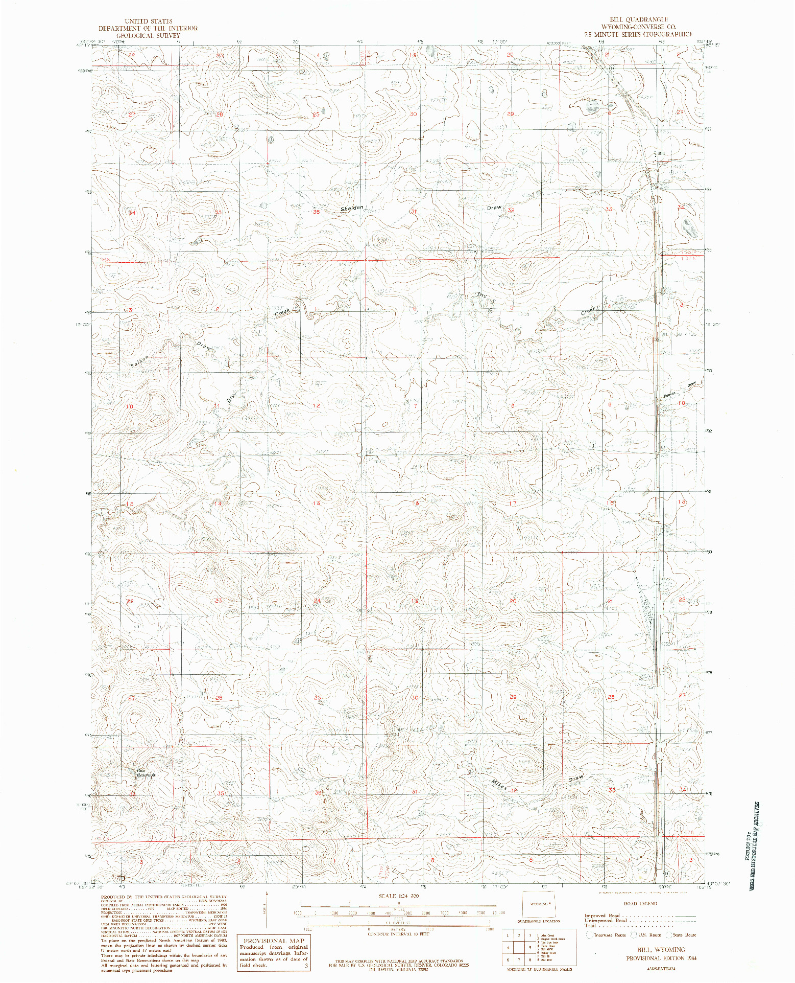 USGS 1:24000-SCALE QUADRANGLE FOR BILL, WY 1984