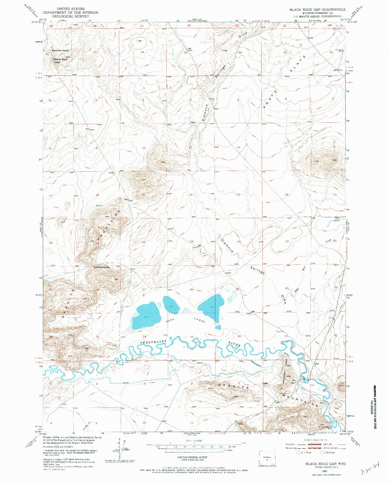 USGS 1:24000-SCALE QUADRANGLE FOR BLACK ROCK GAP, WY 1951