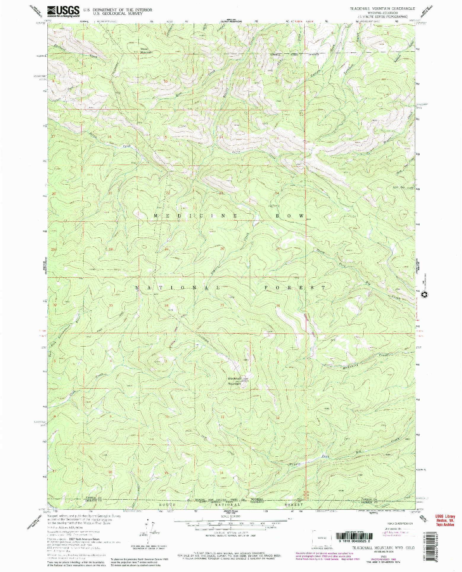 USGS 1:24000-SCALE QUADRANGLE FOR BLACKHALL MOUNTAIN, WY 1961