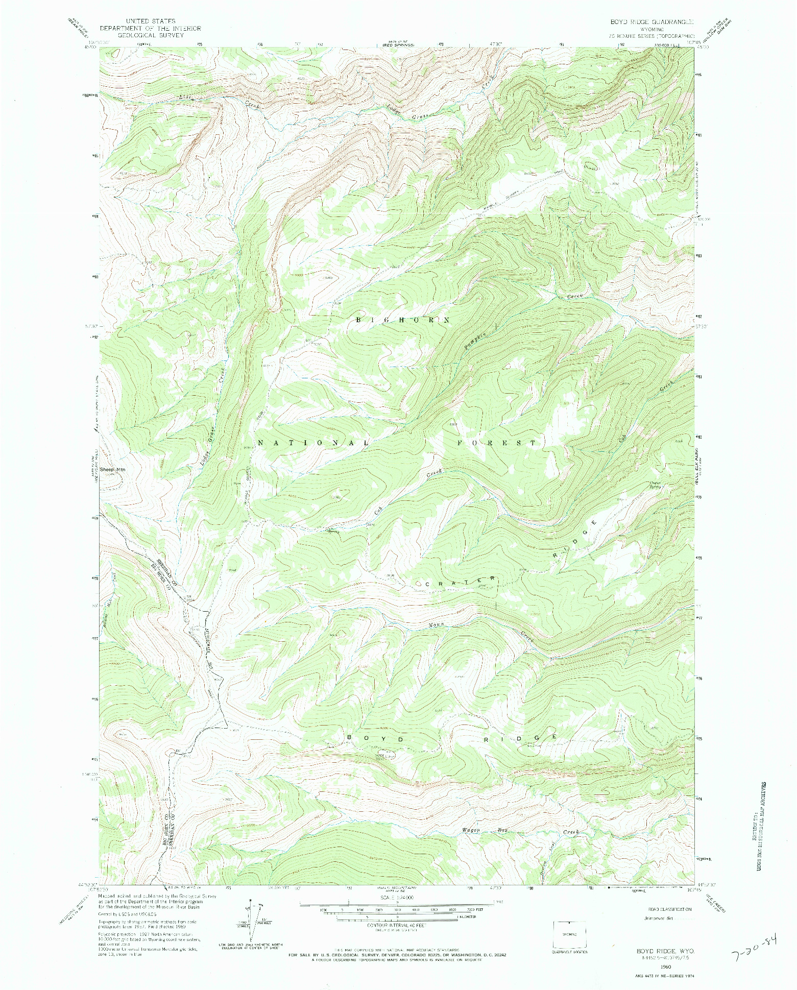 USGS 1:24000-SCALE QUADRANGLE FOR BOYD RIDGE, WY 1960