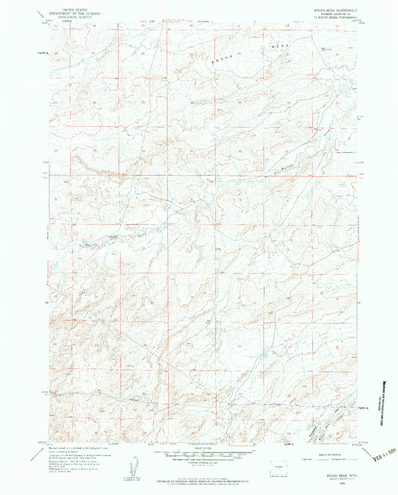 USGS 1:24000-SCALE QUADRANGLE FOR BROAD MESA, WY 1959