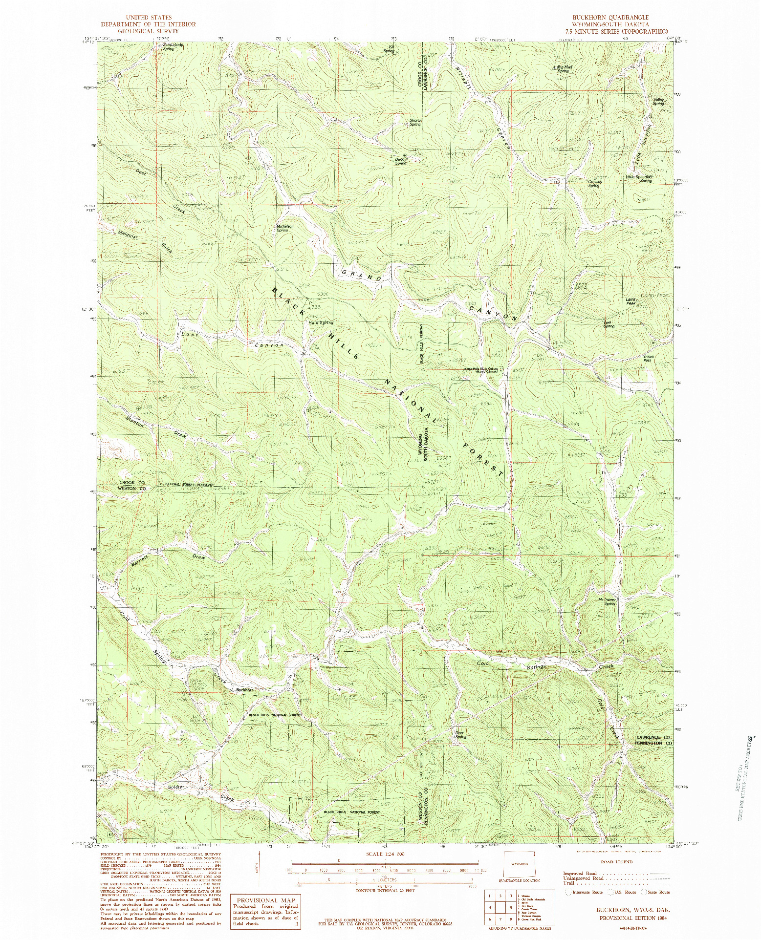 USGS 1:24000-SCALE QUADRANGLE FOR BUCKHORN, WY 1984