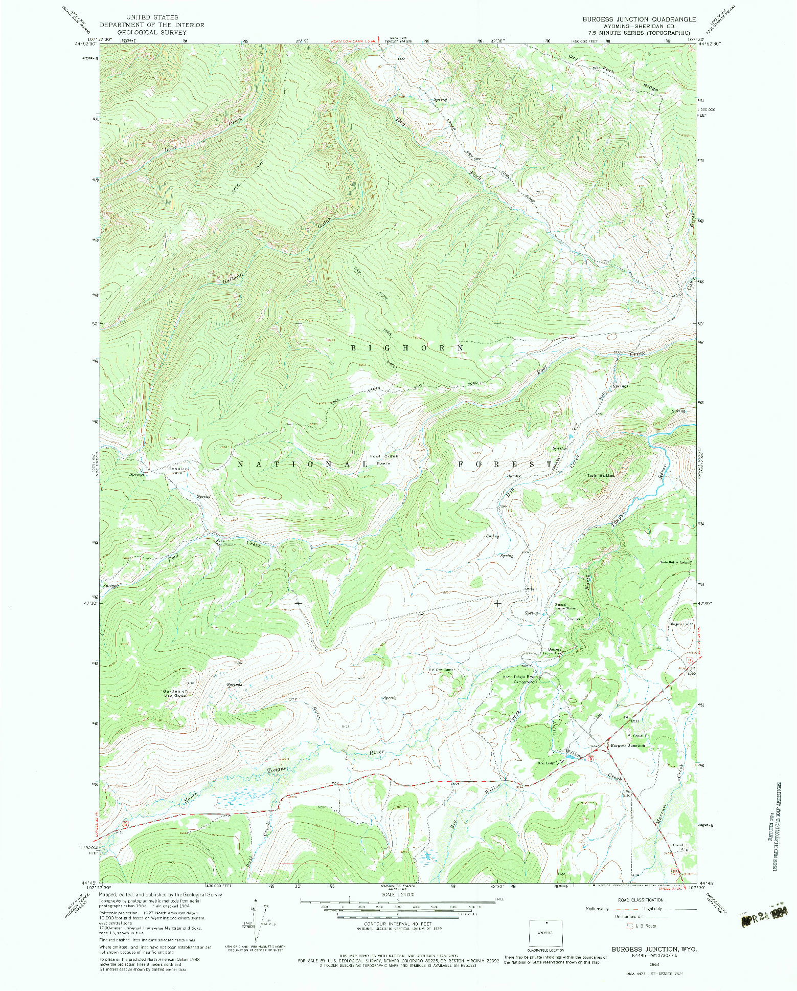 USGS 1:24000-SCALE QUADRANGLE FOR BURGESS JUNCTION, WY 1964