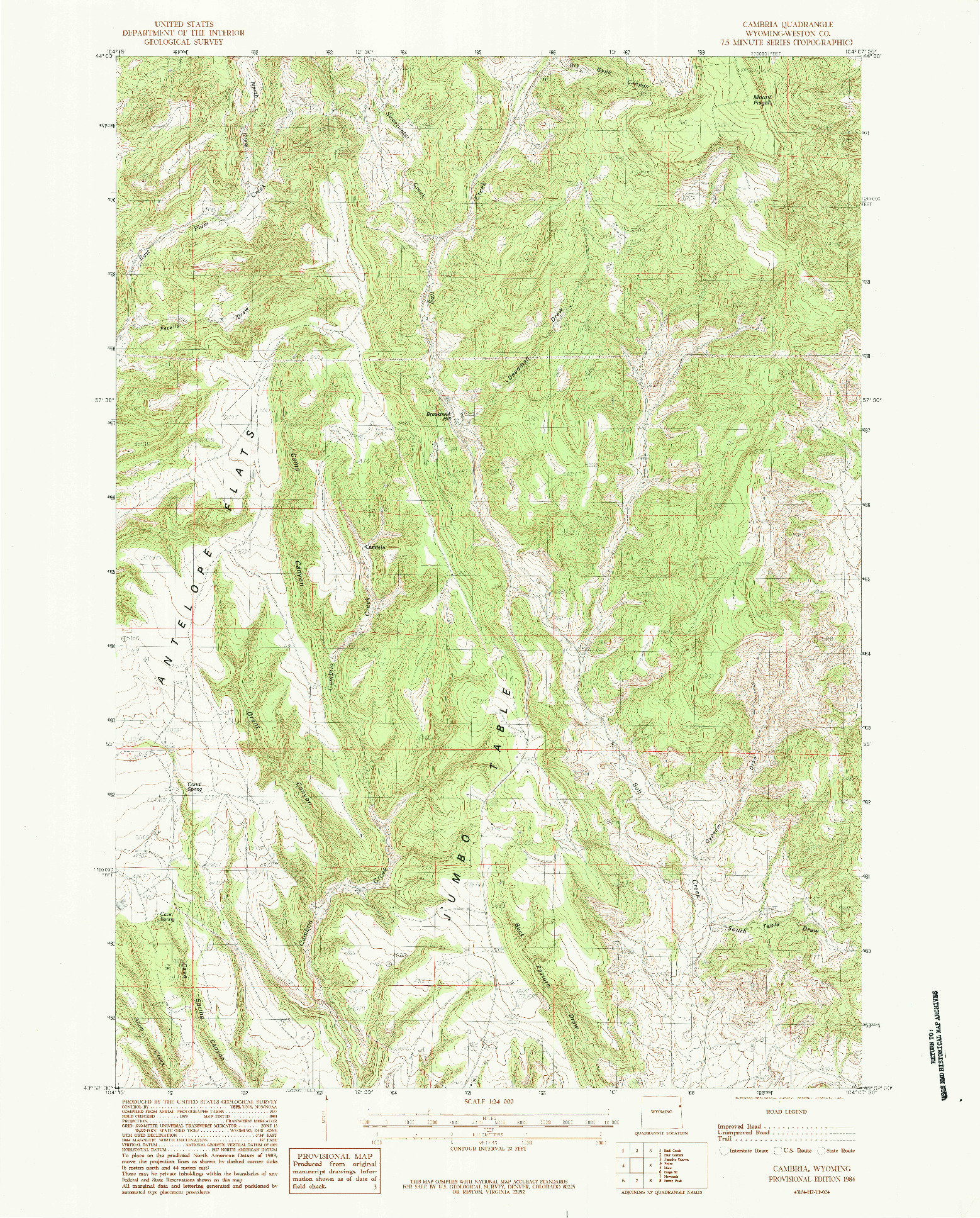 USGS 1:24000-SCALE QUADRANGLE FOR CAMBRIA, WY 1984