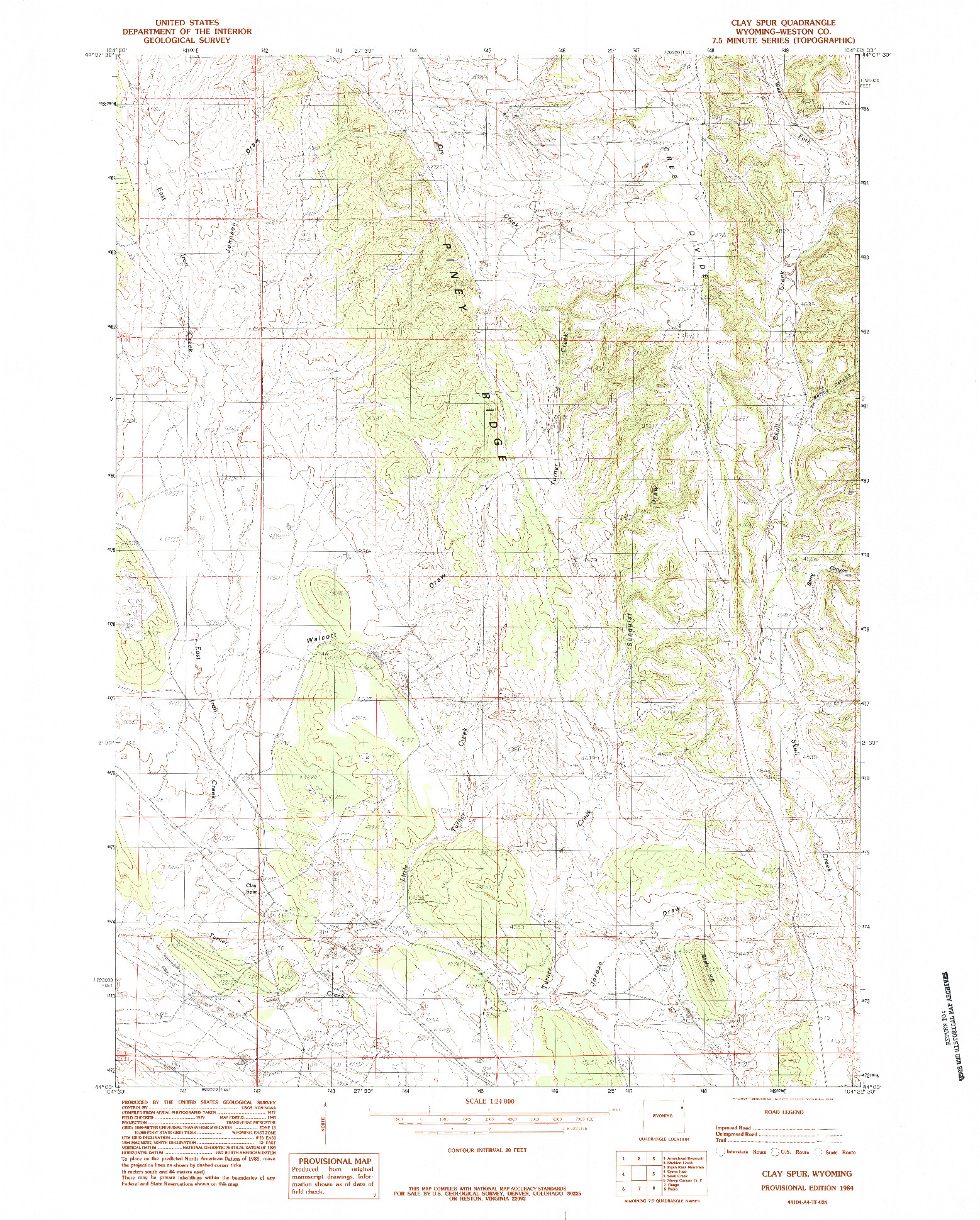 USGS 1:24000-SCALE QUADRANGLE FOR CLAY SPUR, WY 1984