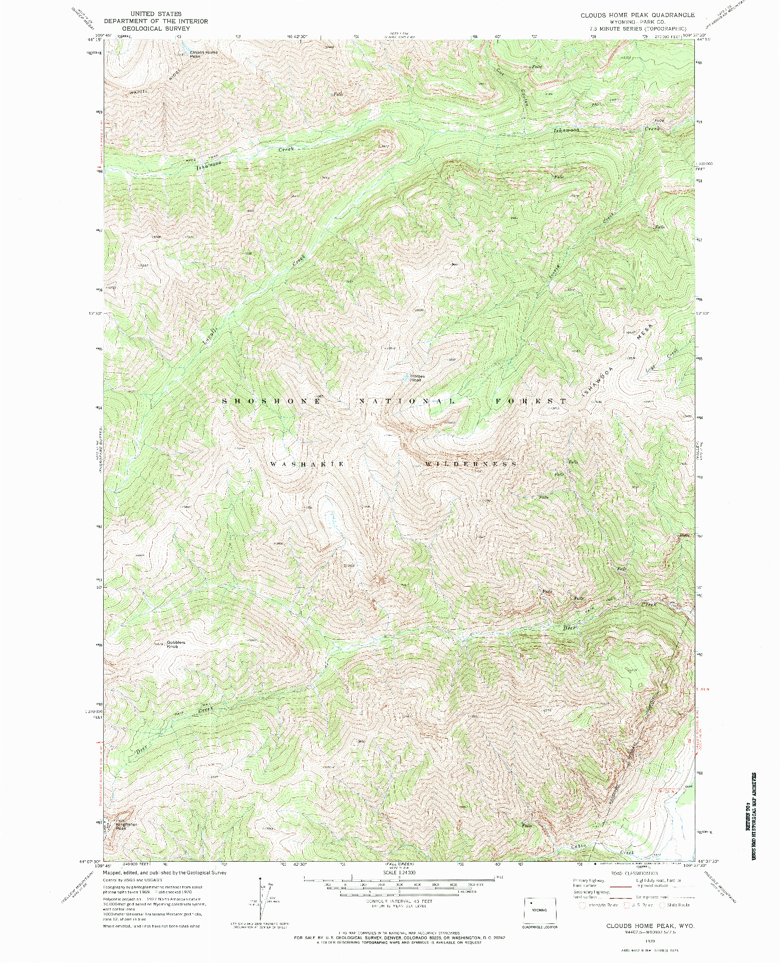 USGS 1:24000-SCALE QUADRANGLE FOR CLOUDS HOME PEAK, WY 1970