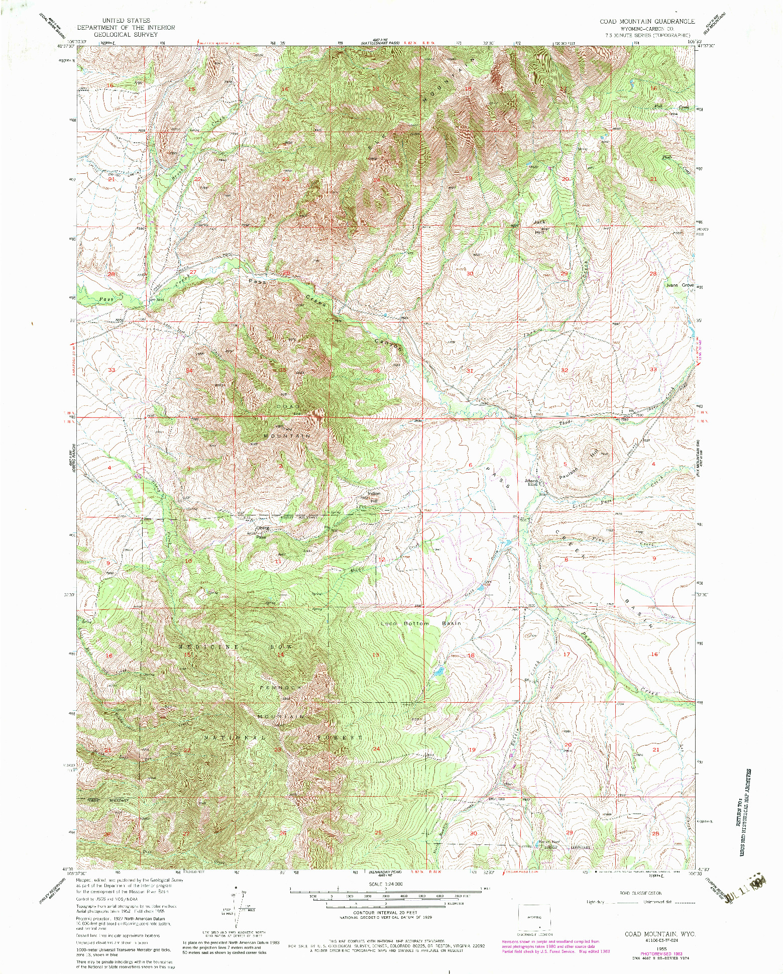 USGS 1:24000-SCALE QUADRANGLE FOR COAD MOUNTAIN, WY 1955