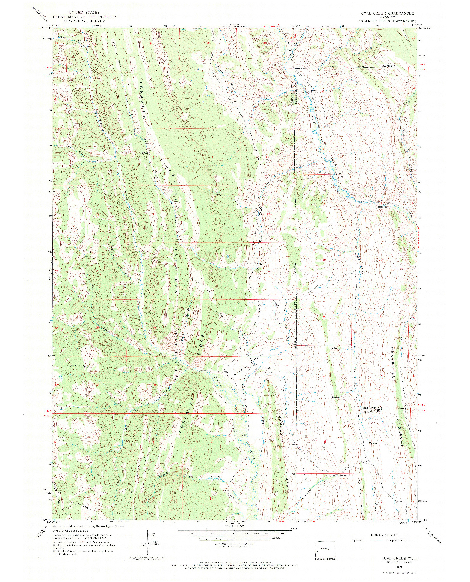 USGS 1:24000-SCALE QUADRANGLE FOR COAL CREEK, WY 1967