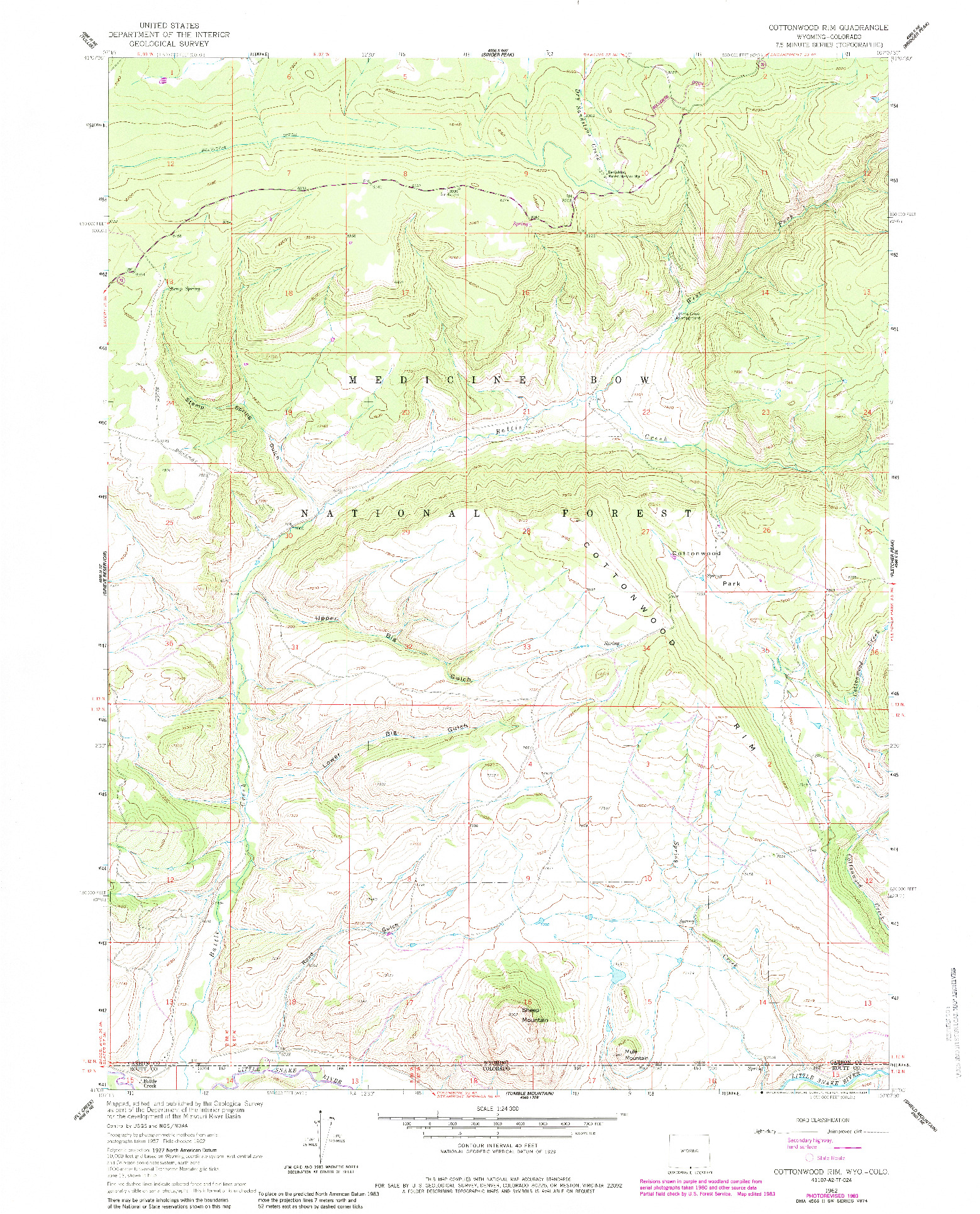 USGS 1:24000-SCALE QUADRANGLE FOR COTTONWOOD RIM, WY 1962