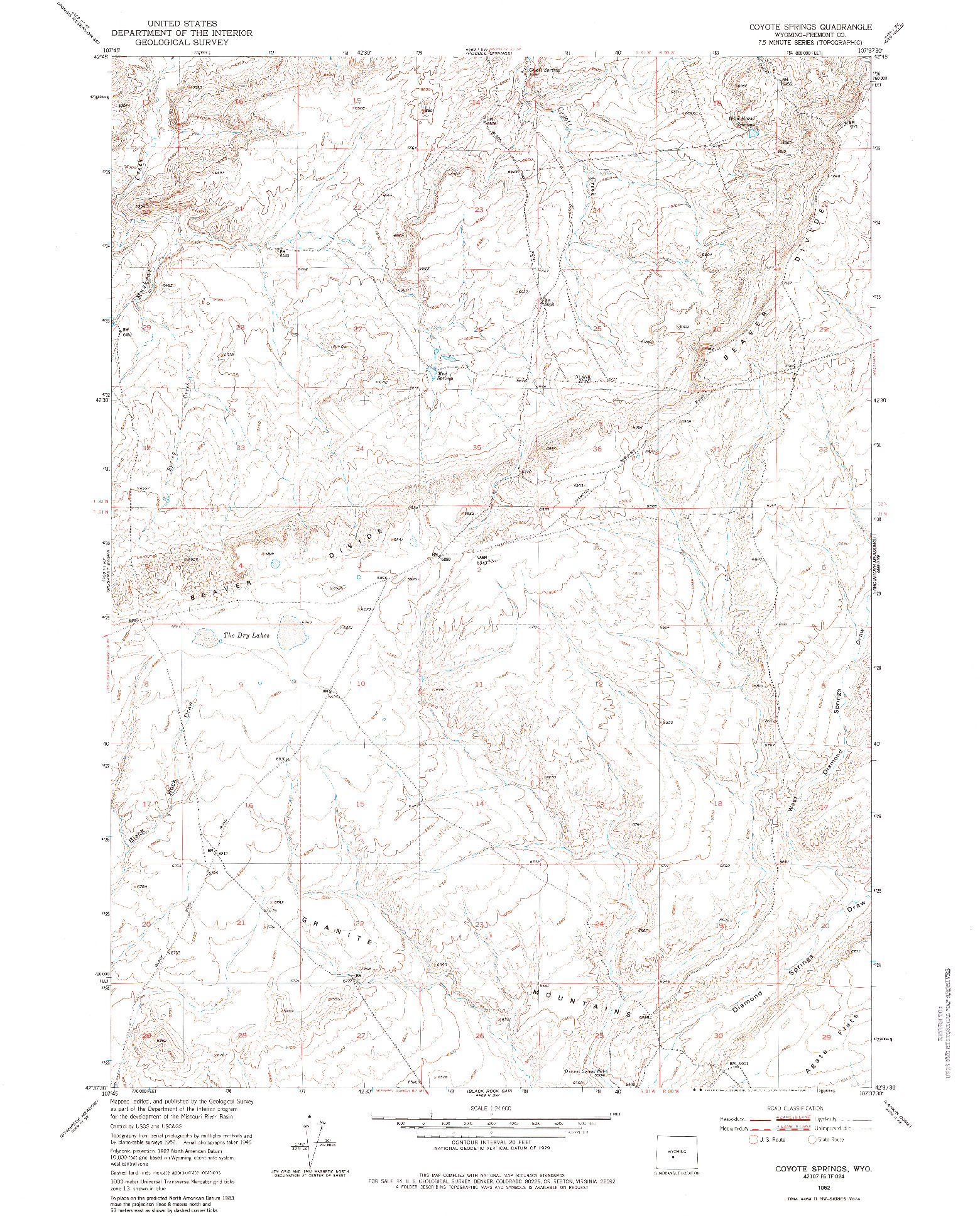 USGS 1:24000-SCALE QUADRANGLE FOR COYOTE SPRINGS, WY 1952