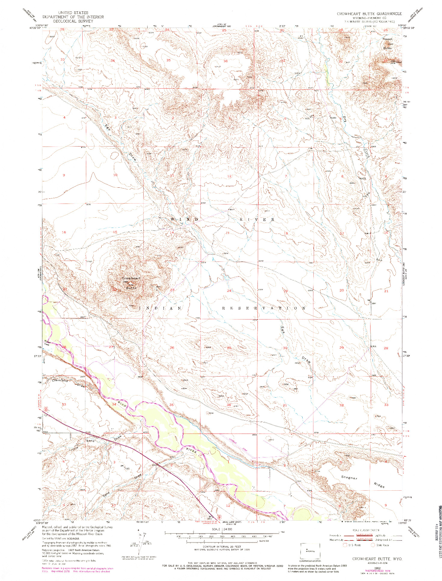 USGS 1:24000-SCALE QUADRANGLE FOR CROWHEART BUTTE, WY 1952