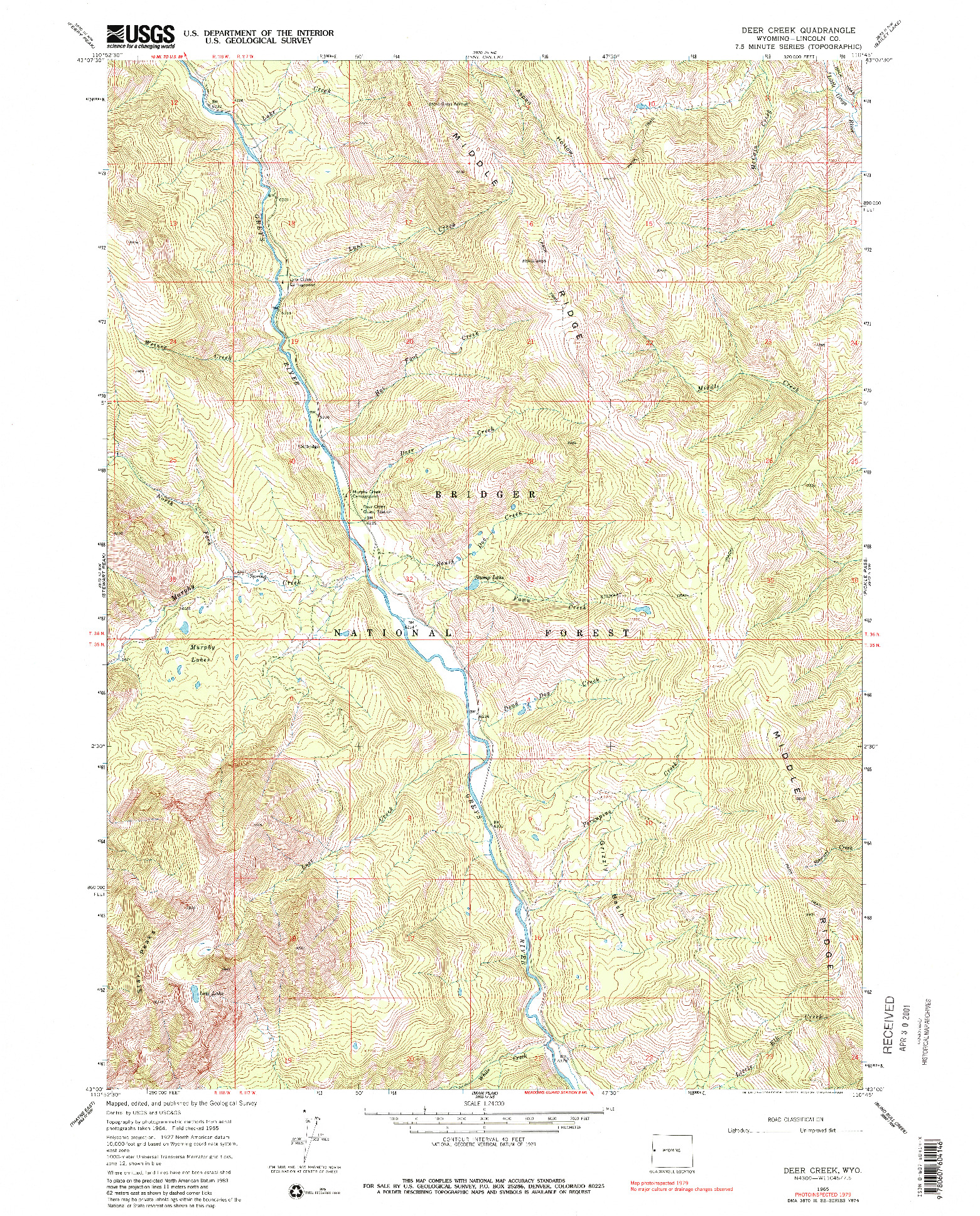 USGS 1:24000-SCALE QUADRANGLE FOR DEER CREEK, WY 1965