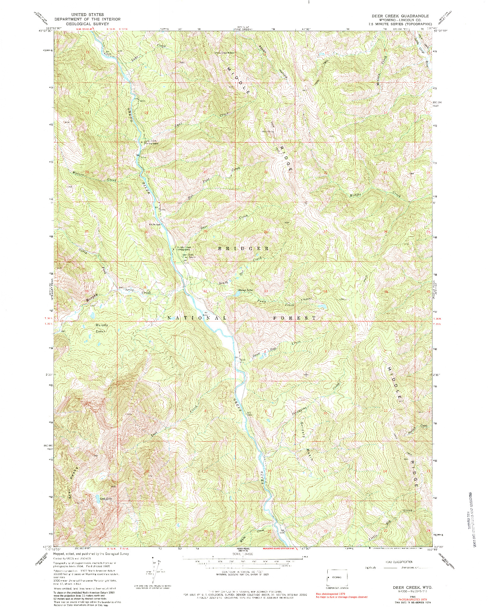 USGS 1:24000-SCALE QUADRANGLE FOR DEER CREEK, WY 1965