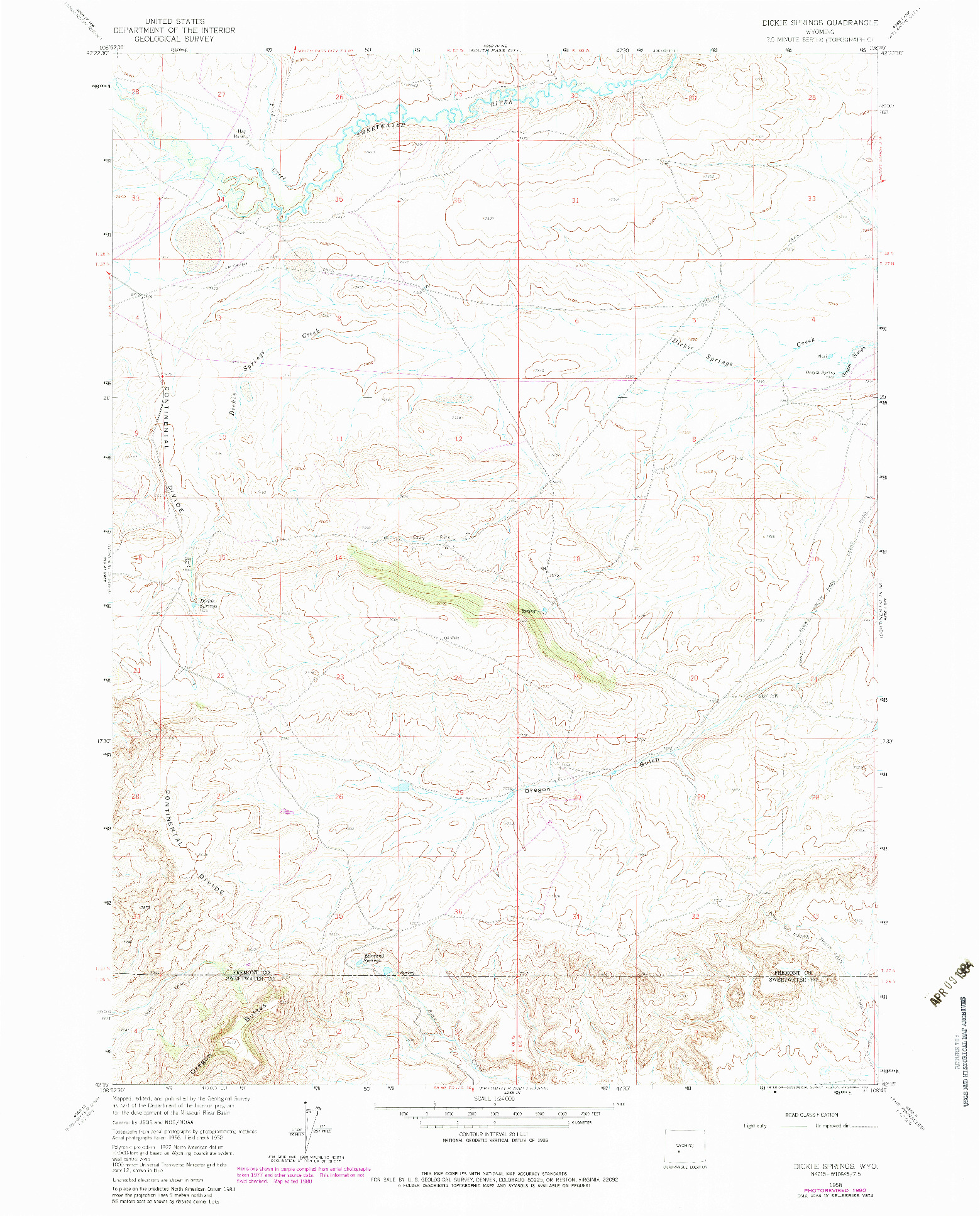 USGS 1:24000-SCALE QUADRANGLE FOR DICKIE SPRINGS, WY 1958