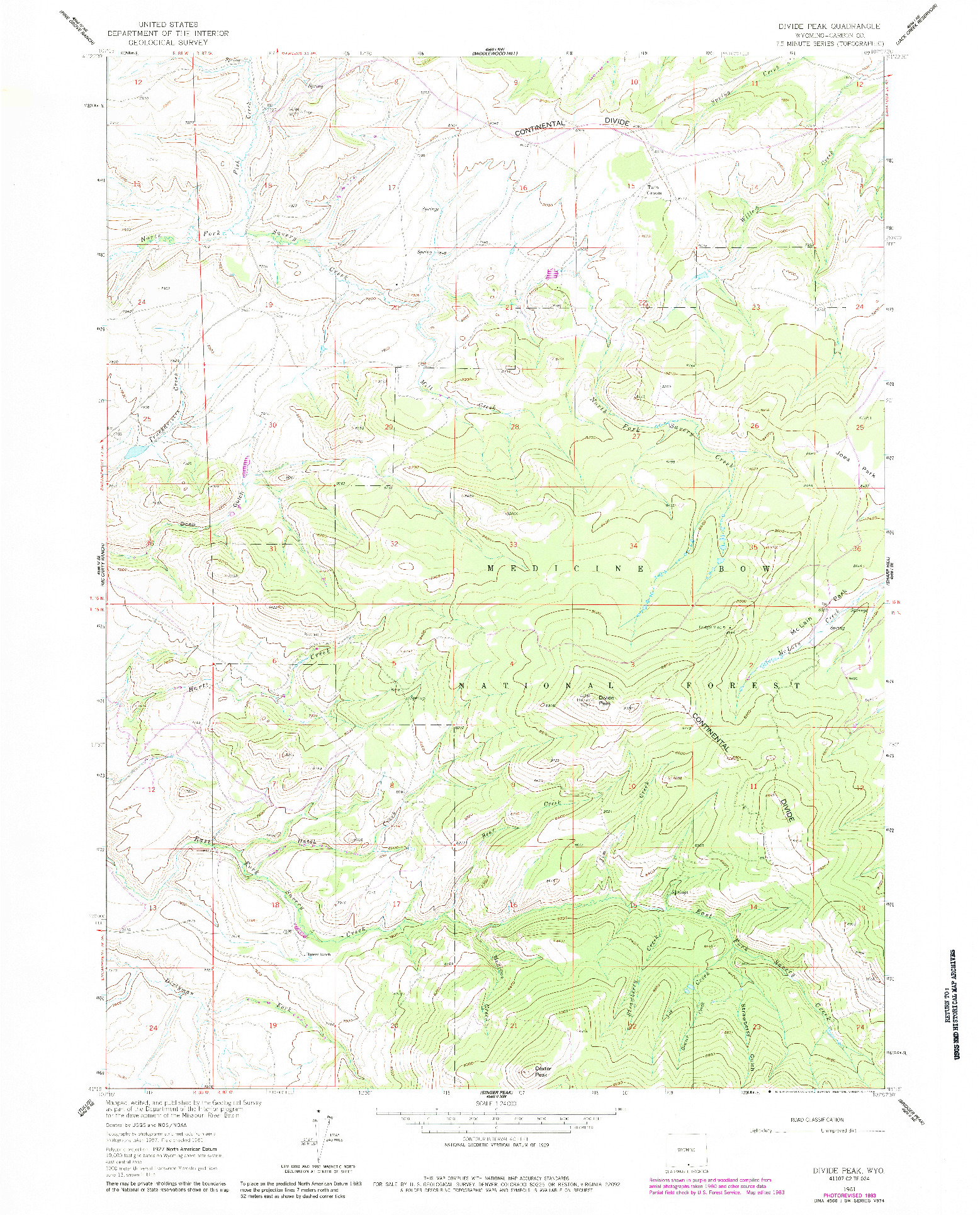USGS 1:24000-SCALE QUADRANGLE FOR DIVIDE PEAK, WY 1961