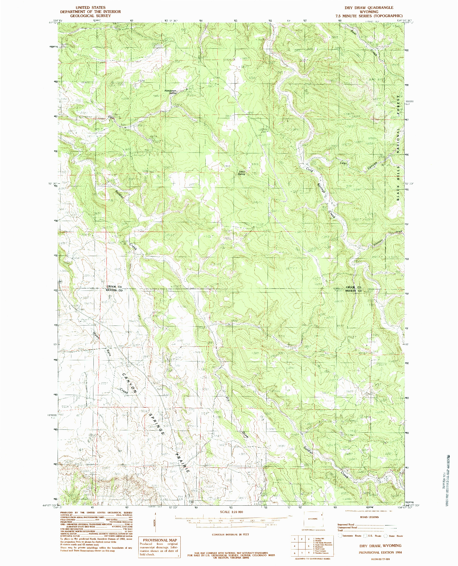 USGS 1:24000-SCALE QUADRANGLE FOR DRY DRAW, WY 1984