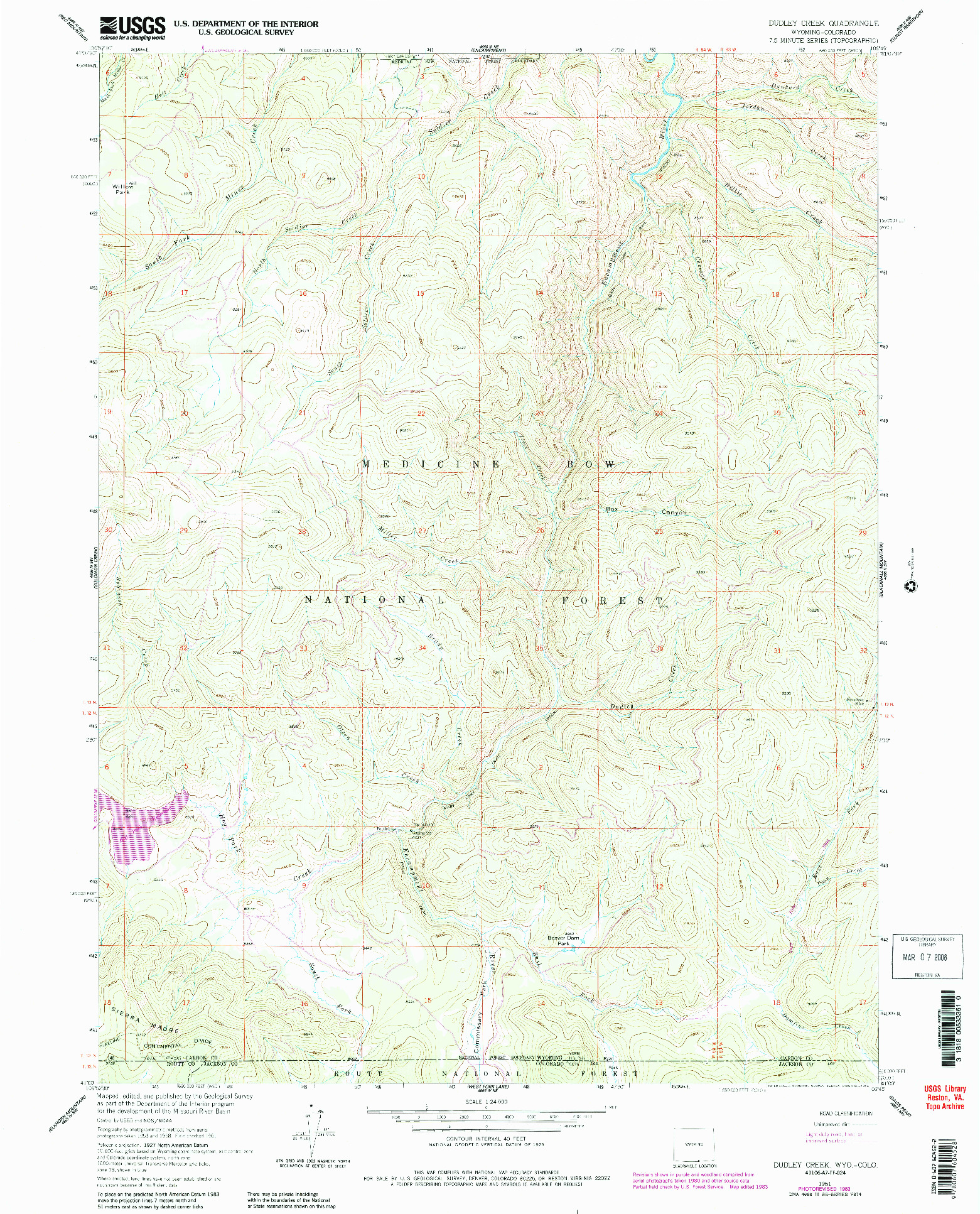 USGS 1:24000-SCALE QUADRANGLE FOR DUDLEY CREEK, WY 1961