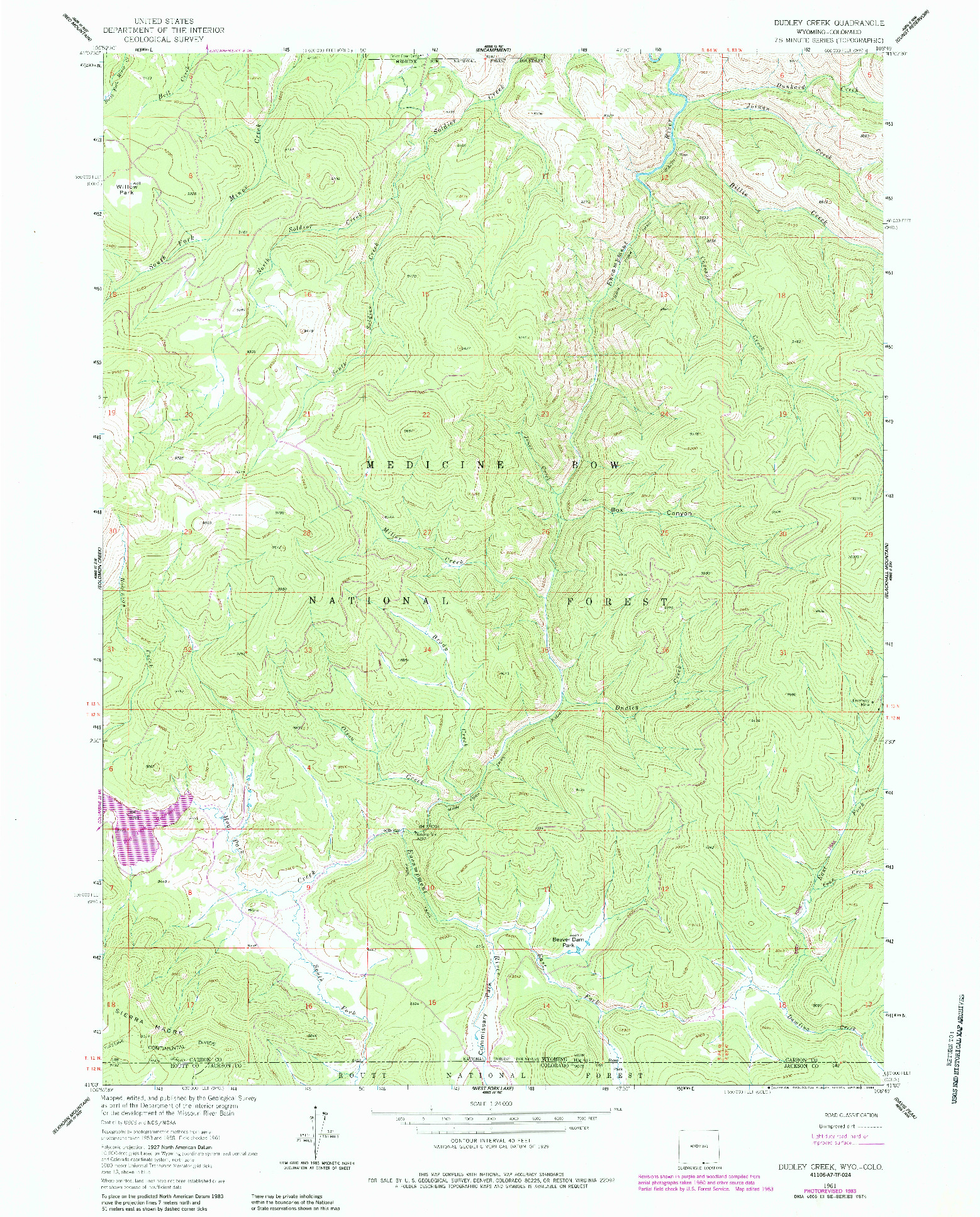 USGS 1:24000-SCALE QUADRANGLE FOR DUDLEY CREEK, WY 1961