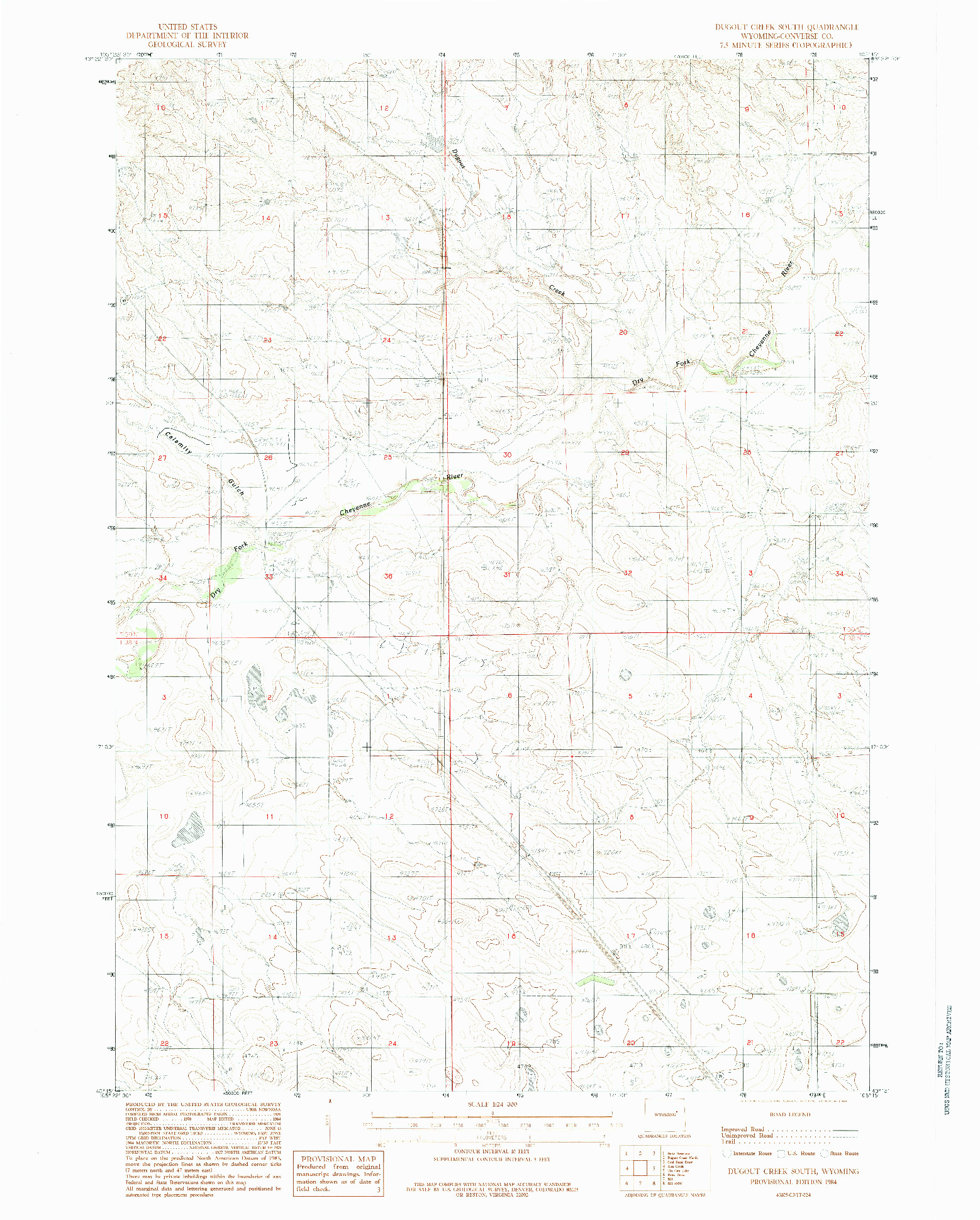 USGS 1:24000-SCALE QUADRANGLE FOR DUGOUT CREEK SOUTH, WY 1984