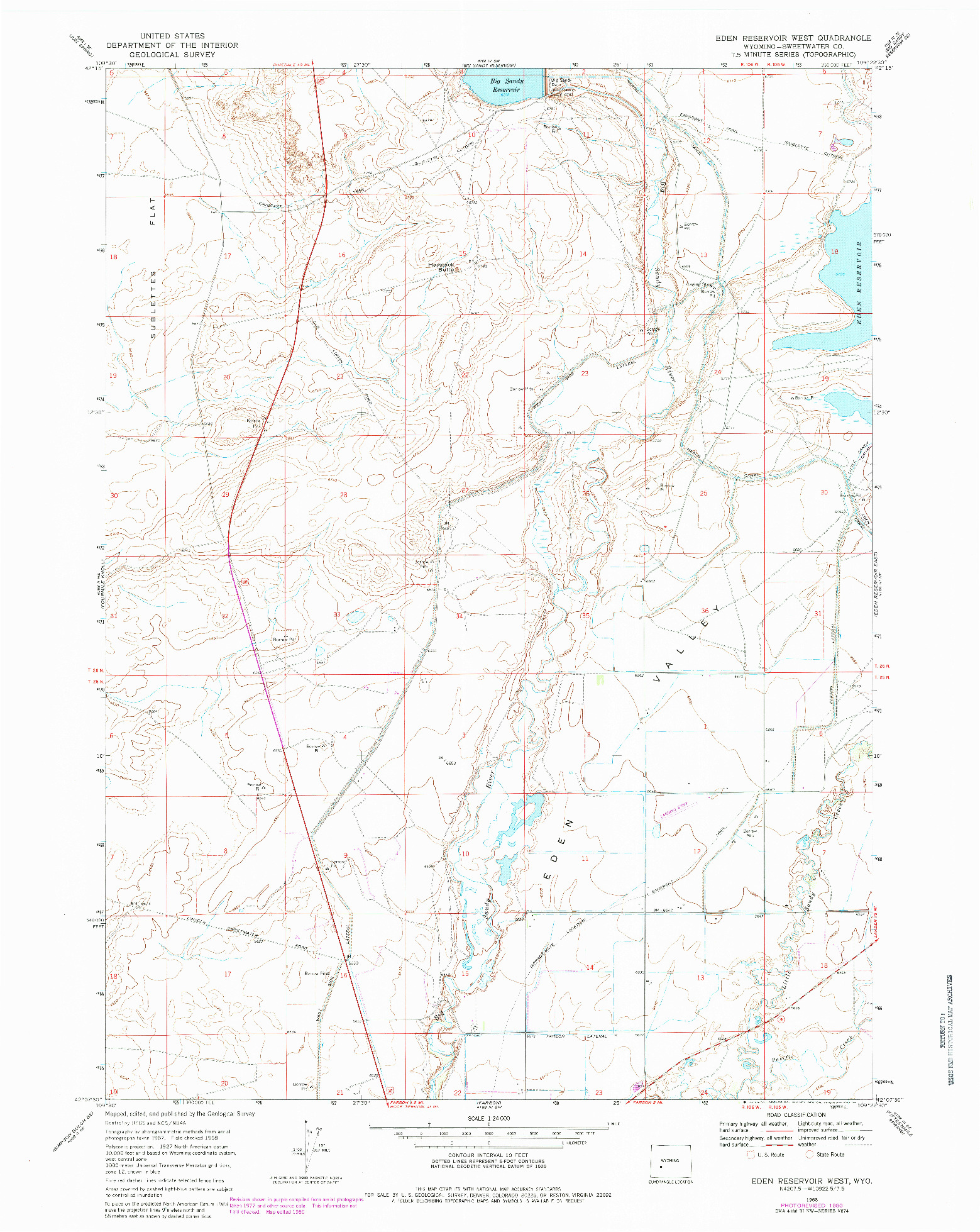 USGS 1:24000-SCALE QUADRANGLE FOR EDEN RESERVOIR WEST, WY 1968