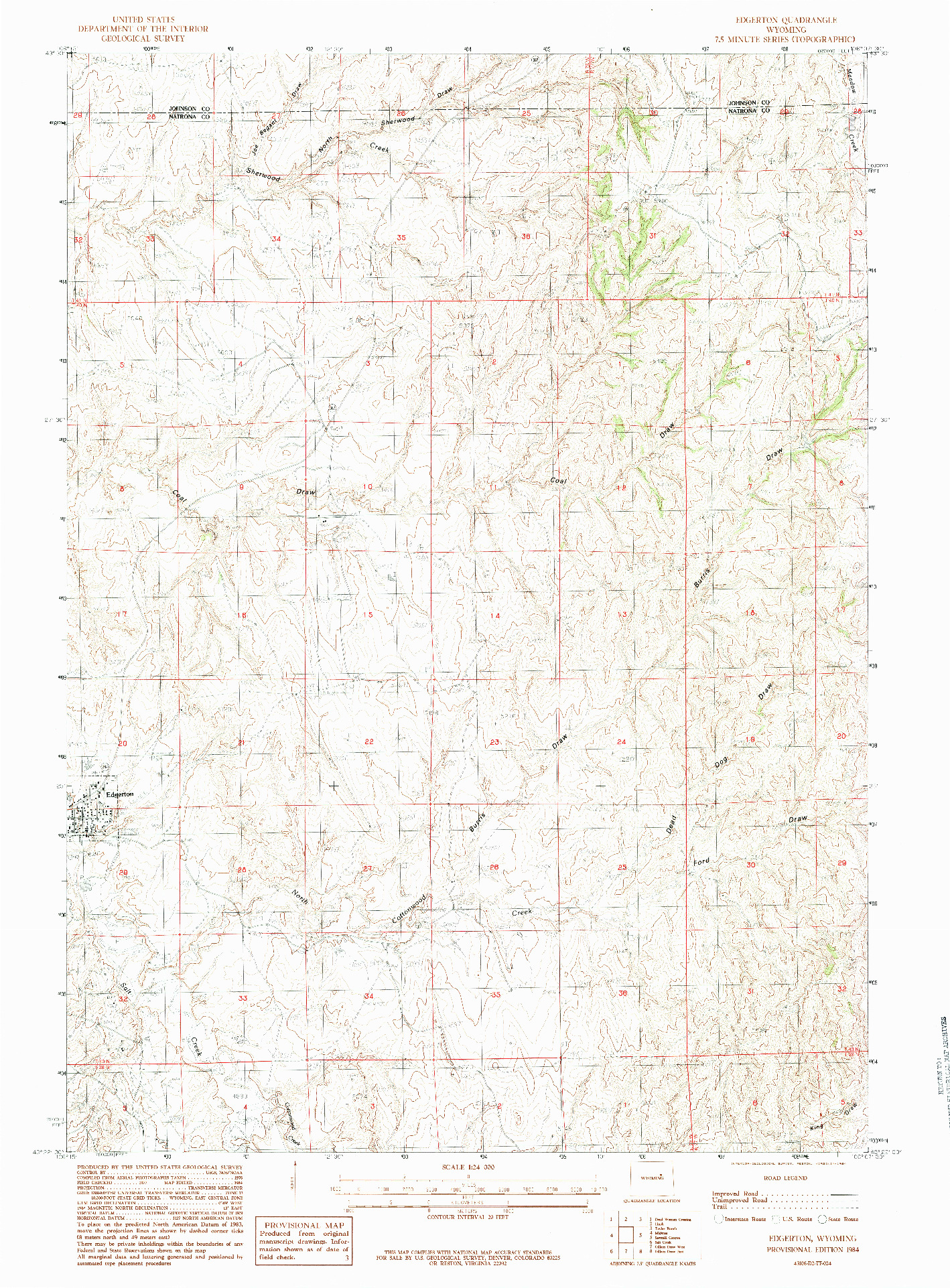 USGS 1:24000-SCALE QUADRANGLE FOR EDGERTON, WY 1984
