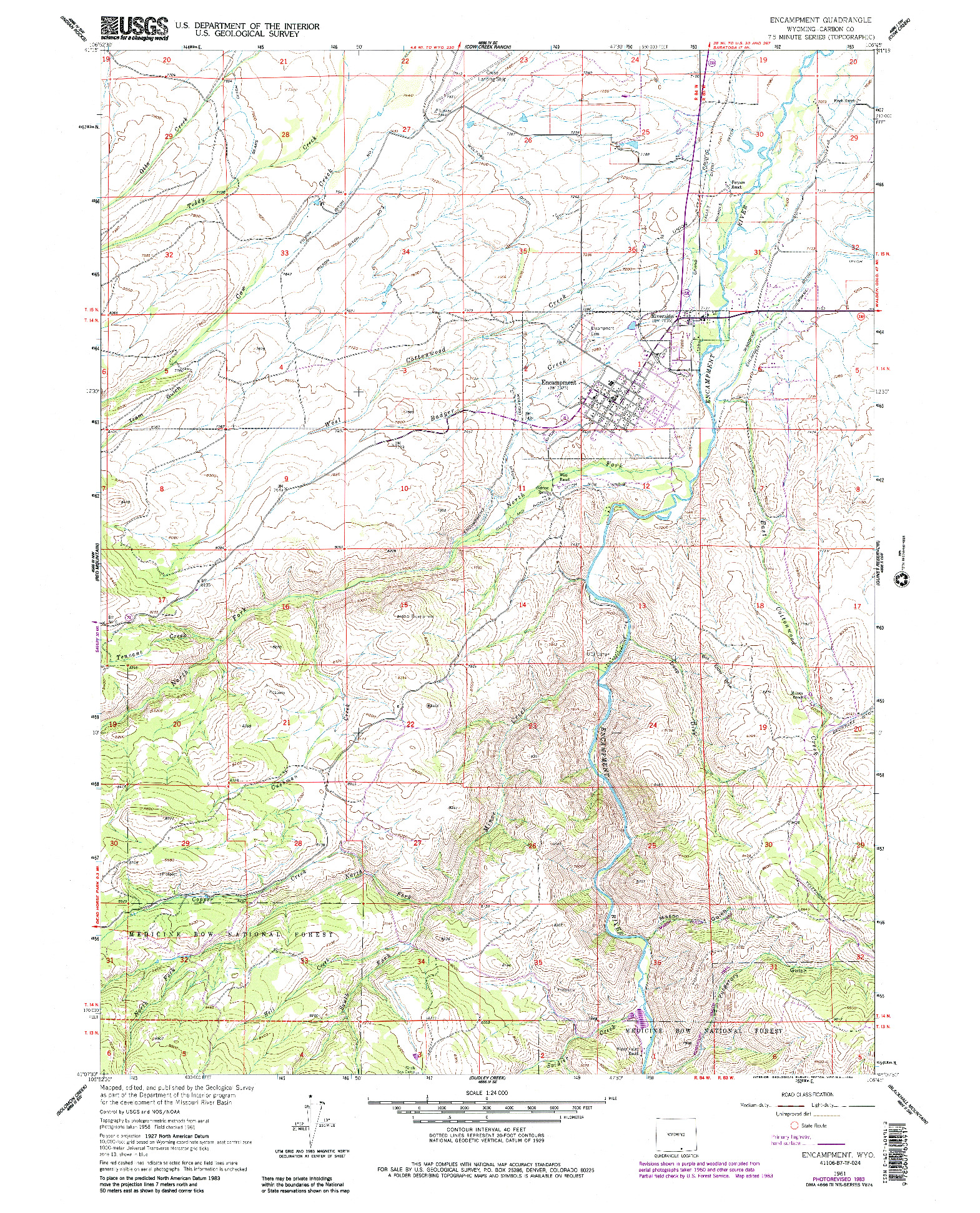 USGS 1:24000-SCALE QUADRANGLE FOR ENCAMPMENT, WY 1961