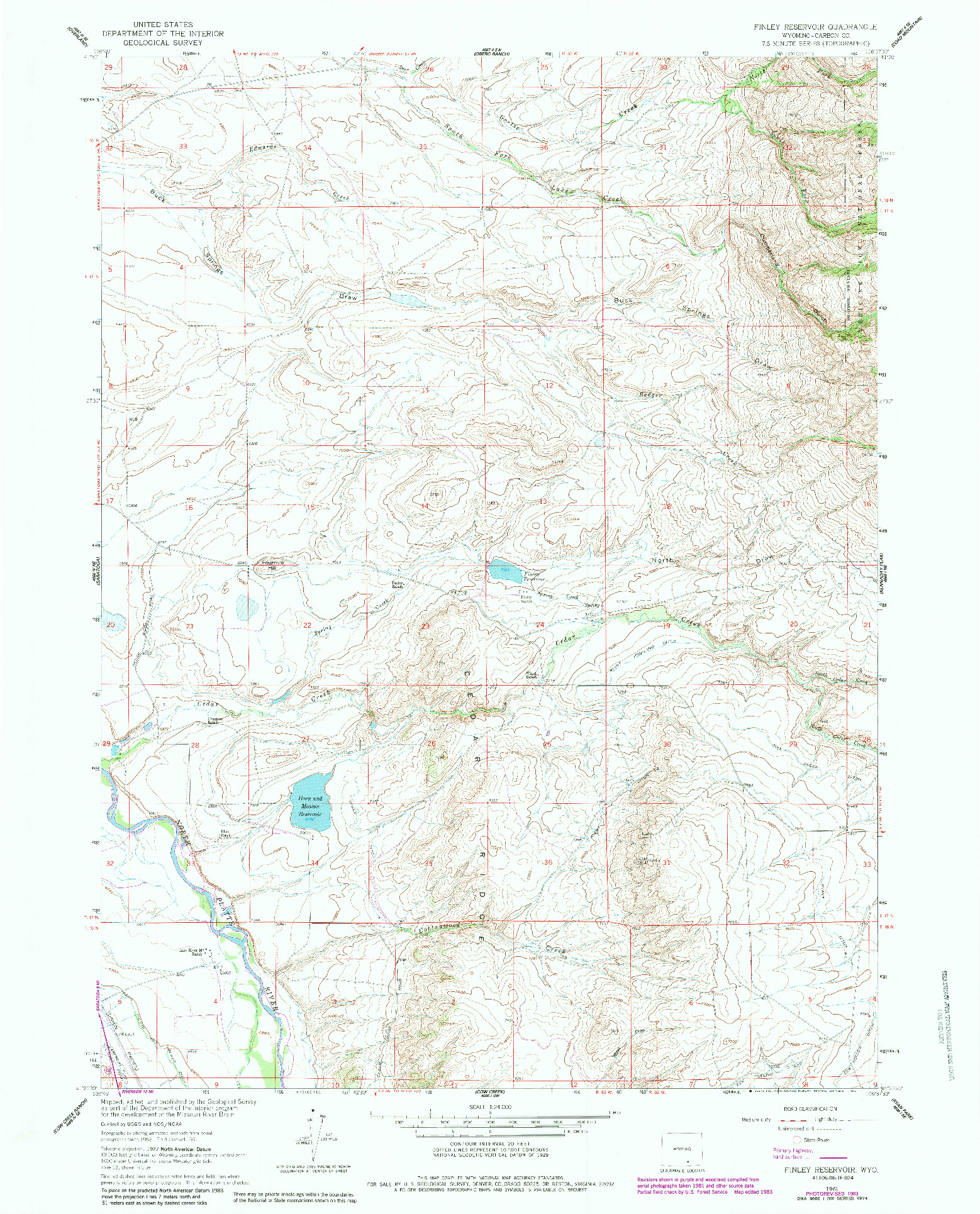 USGS 1:24000-SCALE QUADRANGLE FOR FINLEY RESERVOIR, WY 1961